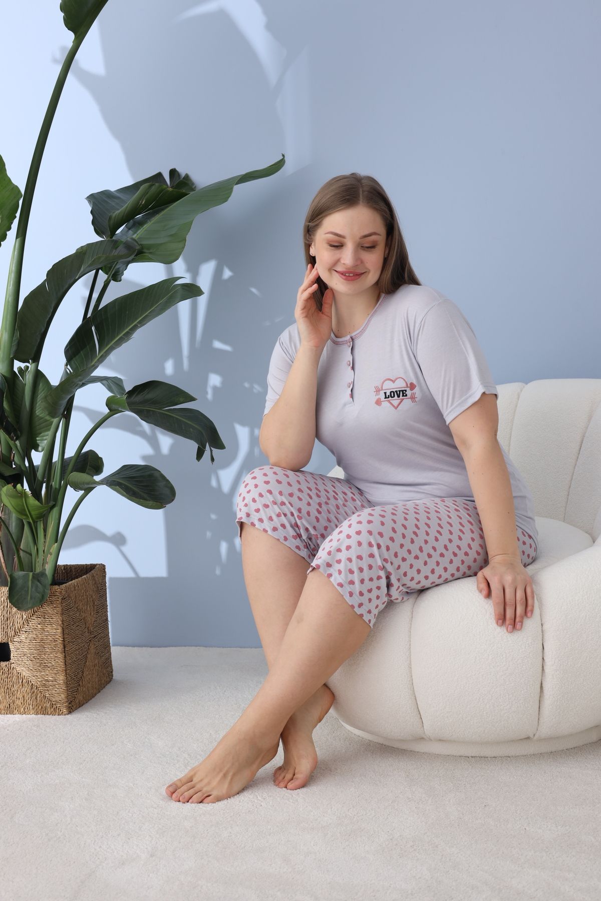 BEYAZTOPTAN Set De Pijamale Bermuda De Bambus De Calitate Femeie - 4XL
