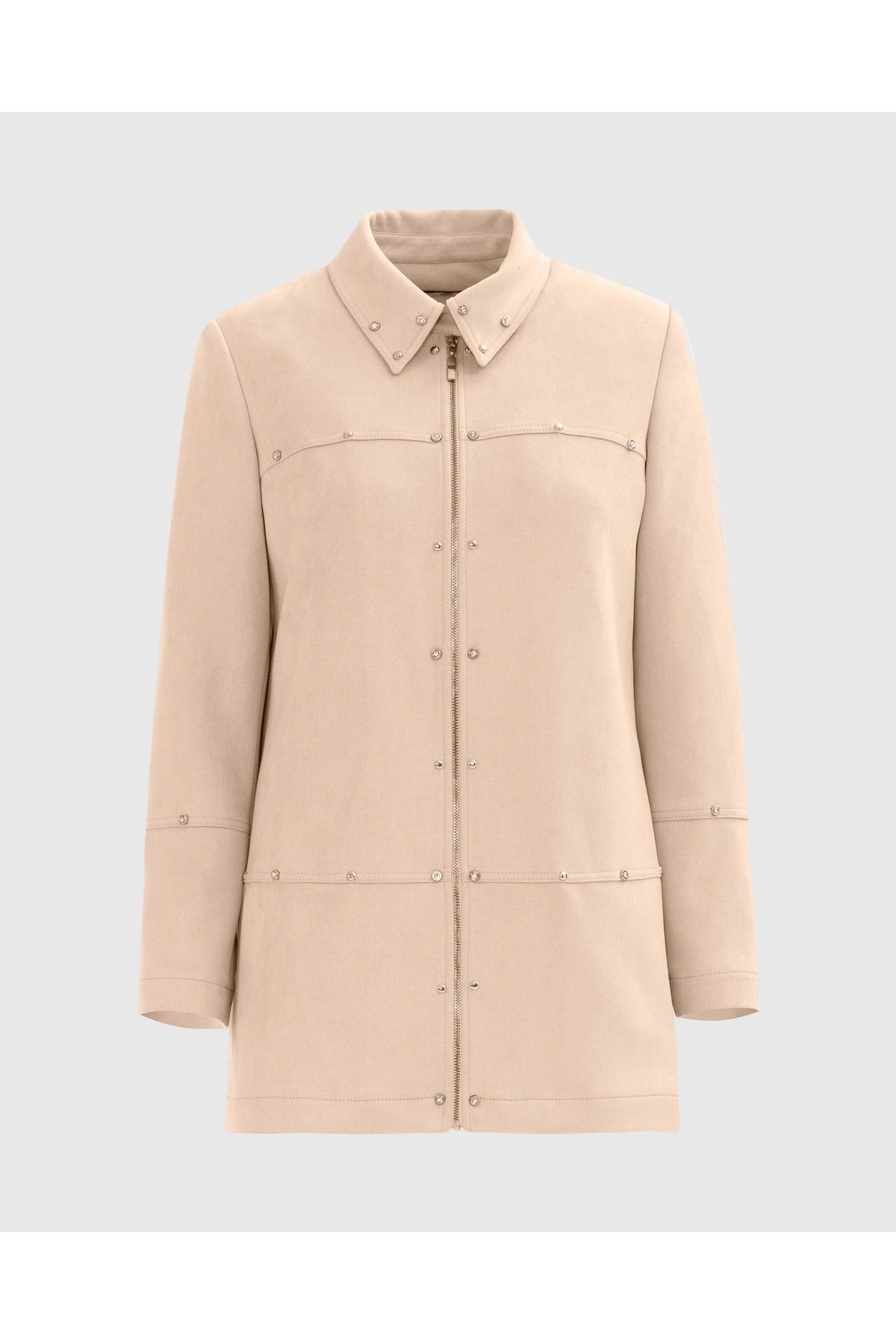 SCL-Zippered Stone Detailed Suede Jacket 6
