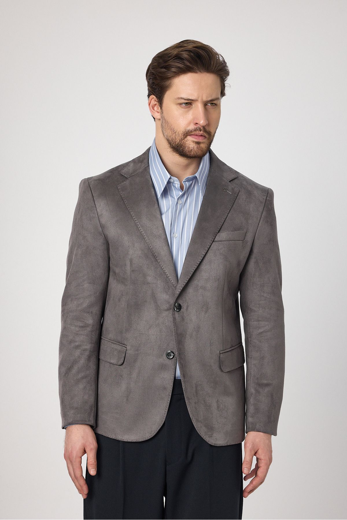 Frappoli-Bernando Gray Men's Suede Summer-Winter 4 Seasons Blazer Jacket 3