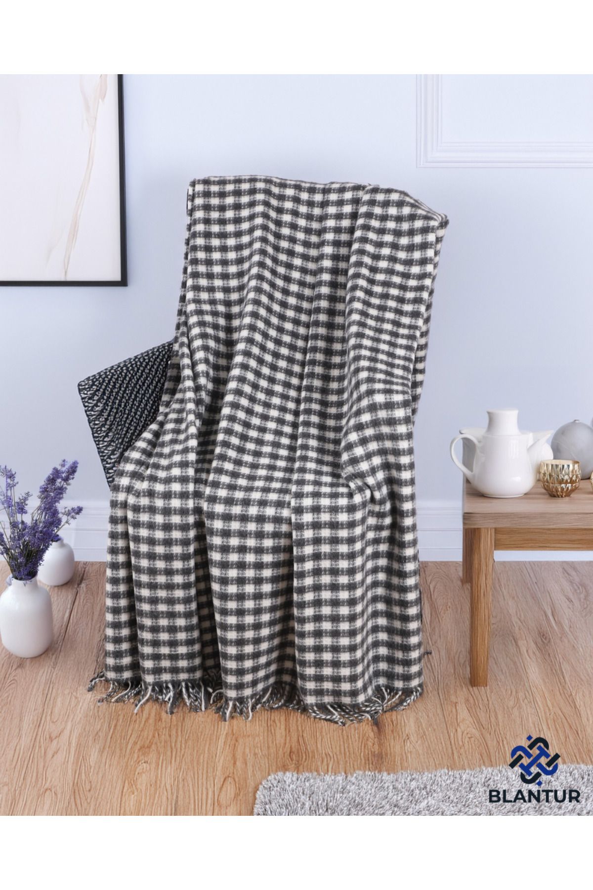 BLANTUR-Double Blanket Patterned Cotton Fringed - 180X220 cm 3