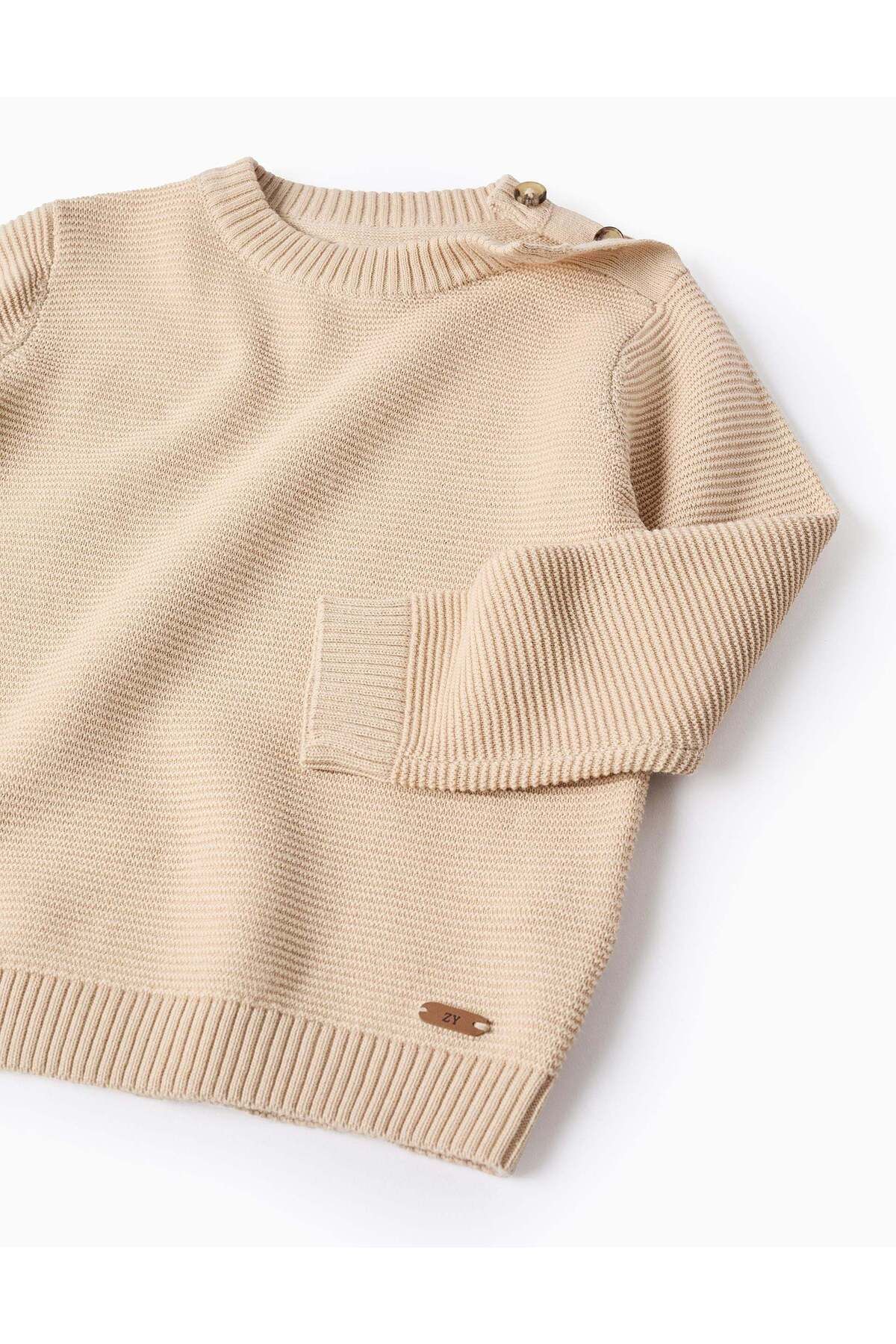 Ziddy-Knitted Jumper with Texture for Baby Boys, Beige 3