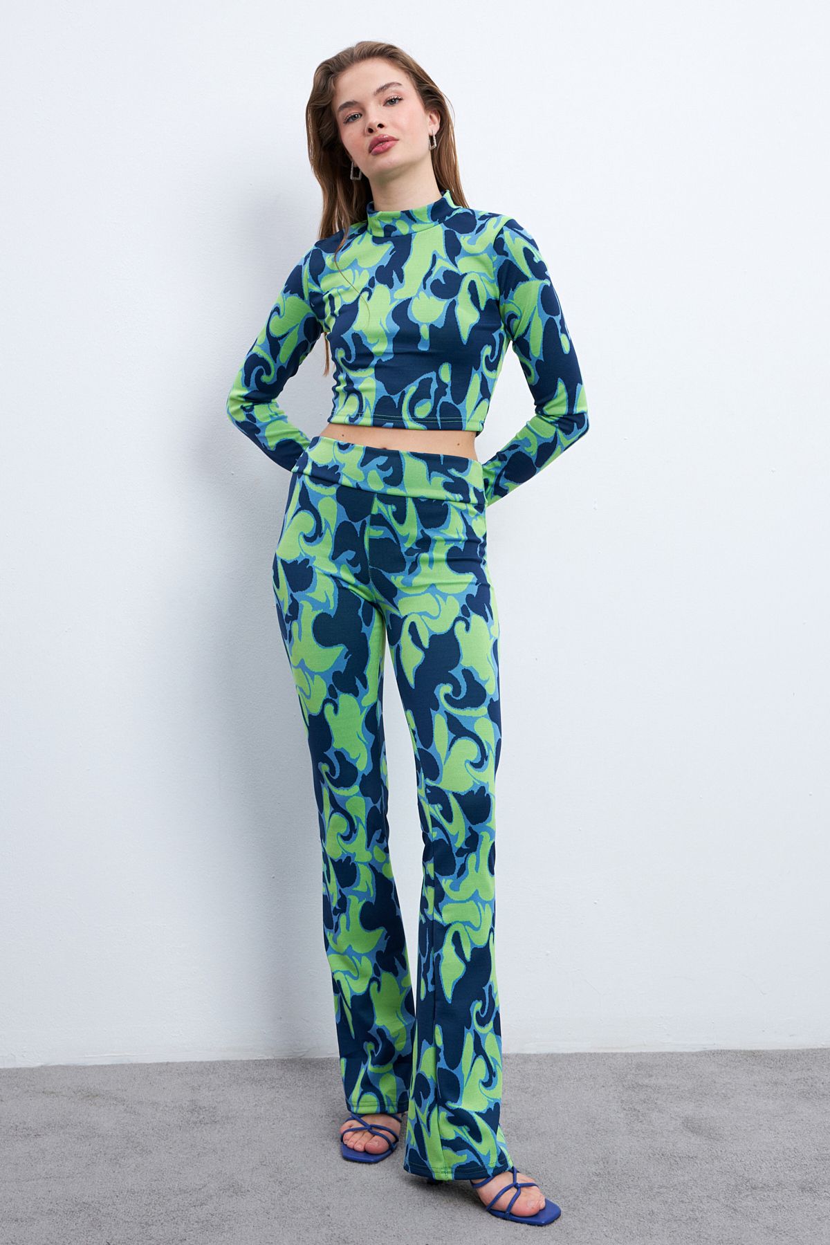 Know Set De Damă, Verde, Bleumarin, Cu Mâneci Lungi, Cu Gât Roscat, Cu Pantaloni Din Lycra Femeie - L