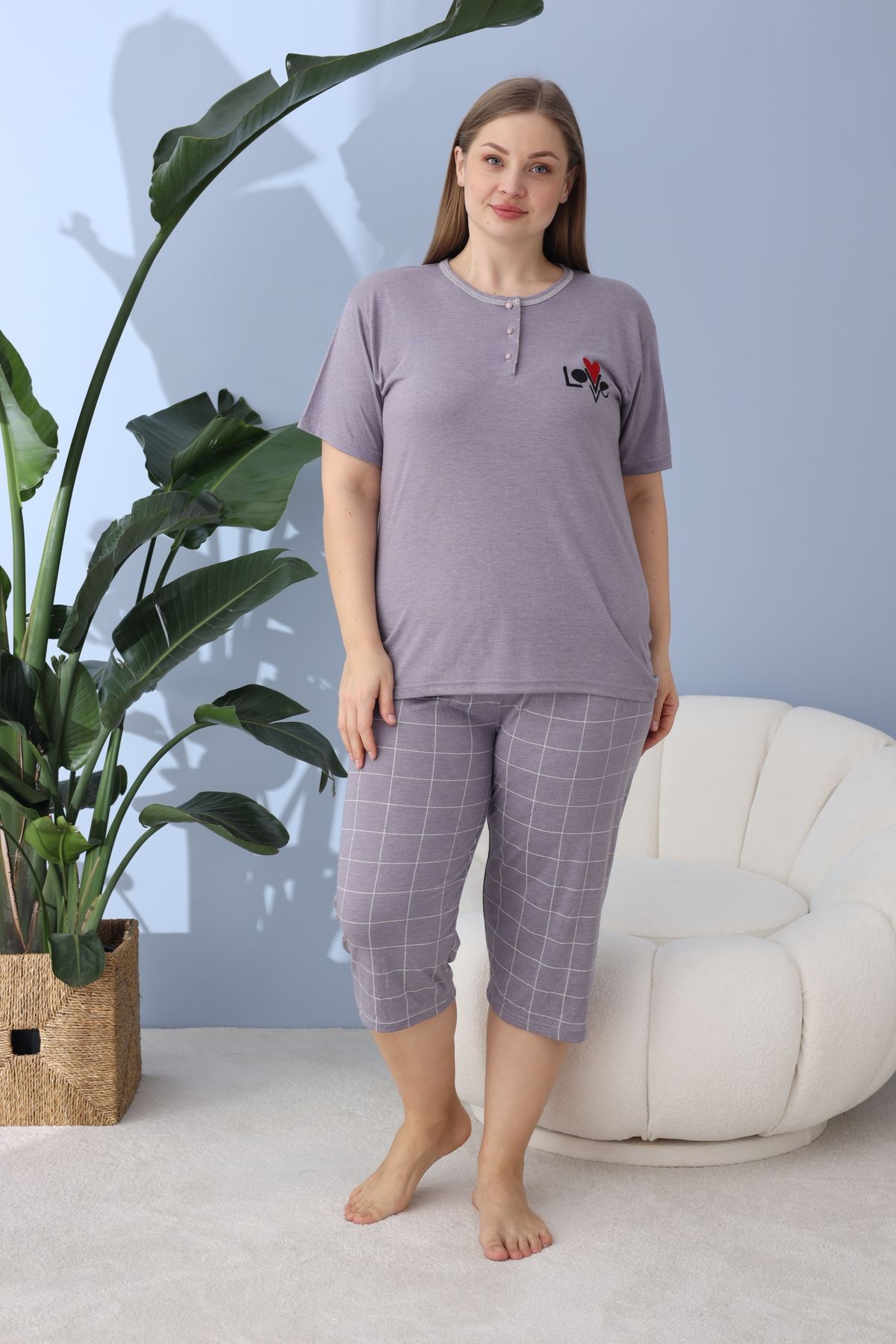 BEYAZTOPTAN Set De Pijamale Bermuda De Bambus De Calitate Femeie - 3XL