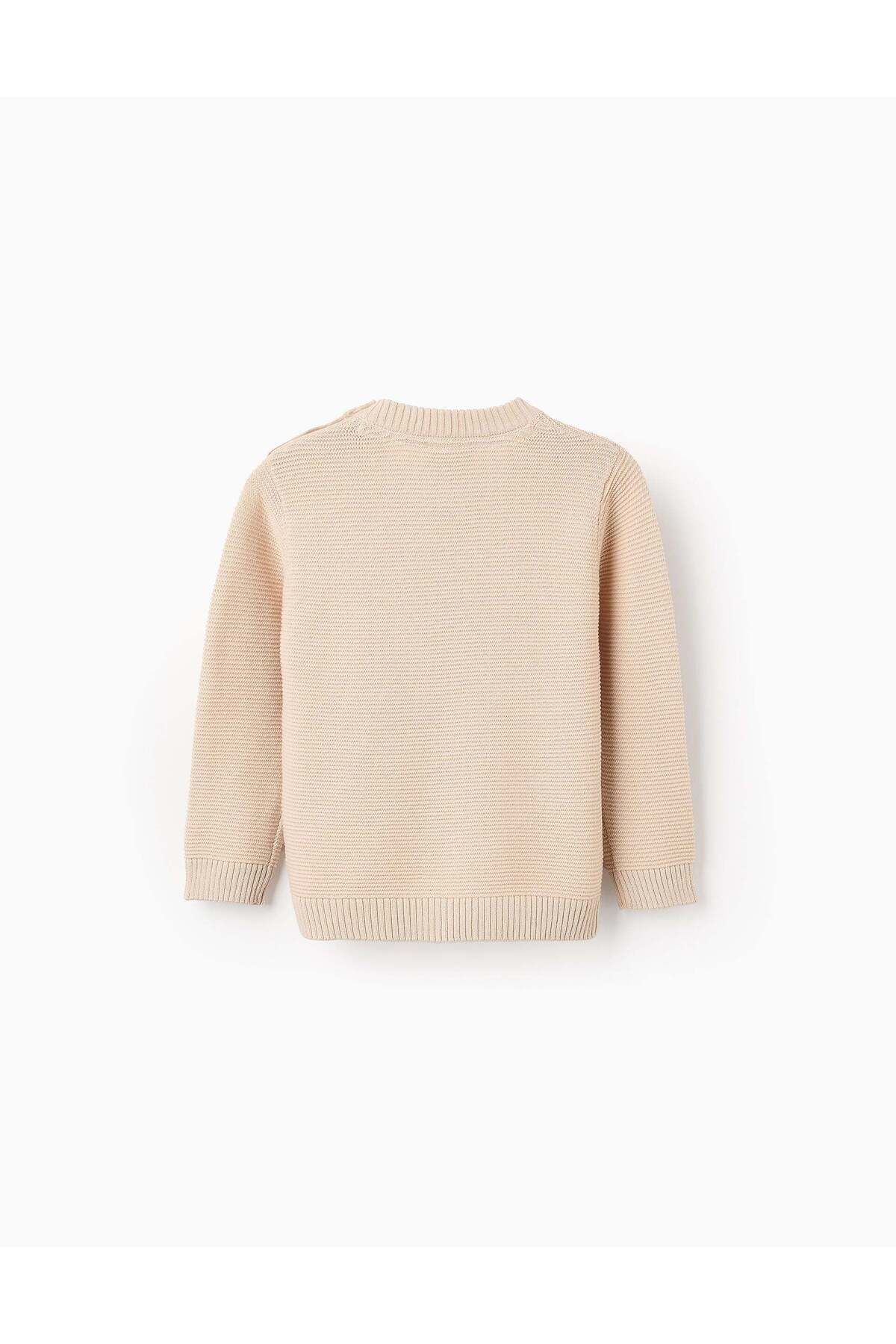 Ziddy-Knitted Jumper with Texture for Baby Boys, Beige 2