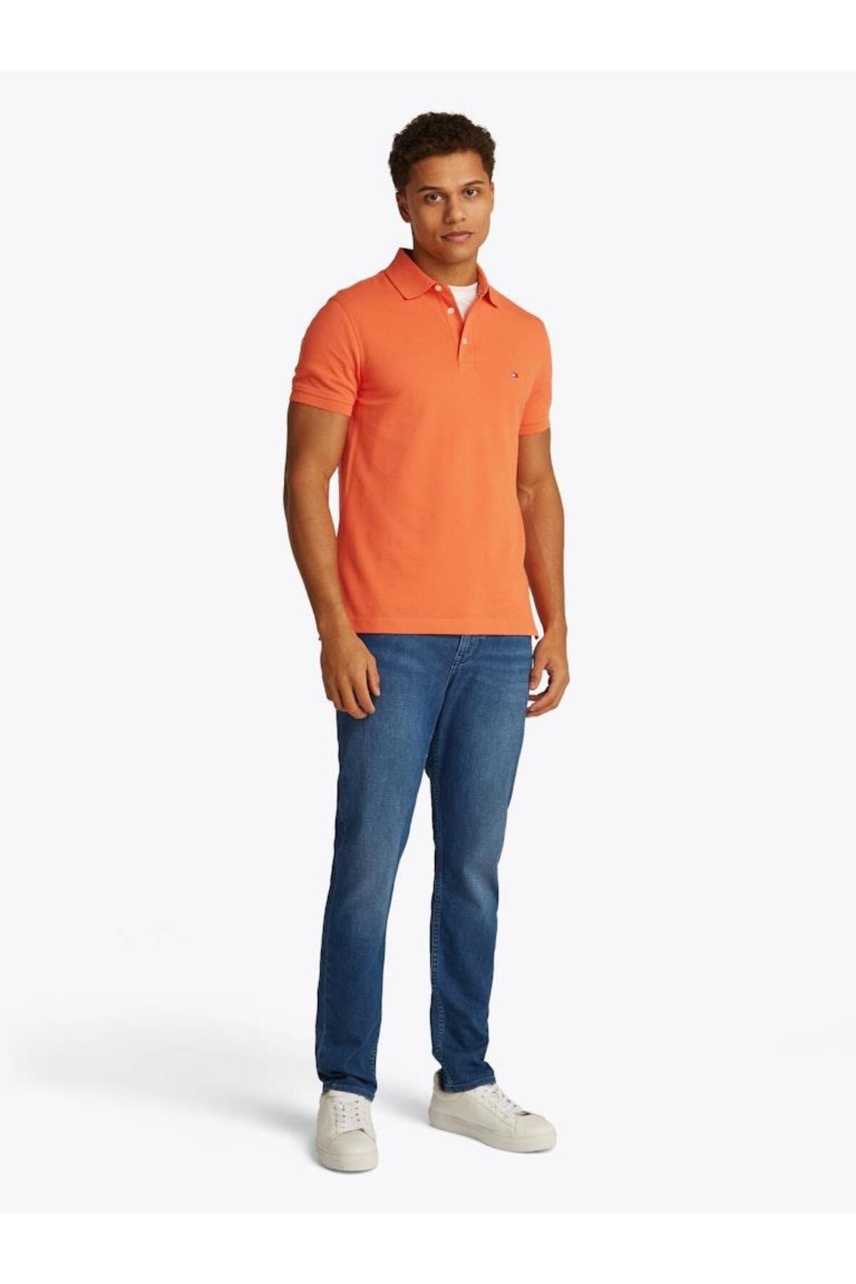 تی شرت یقه پولو نارنجی مردانه SLIM POLO CORE 1985 Tommy Hilfiger
