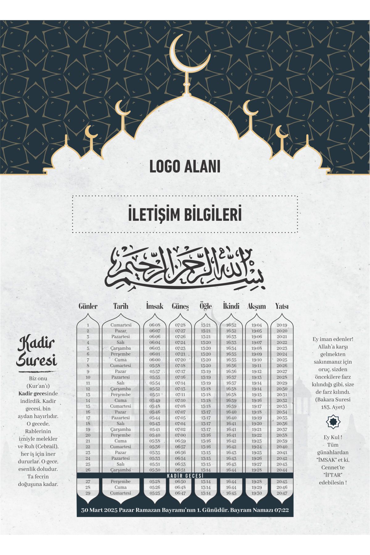 giftcrea Ramazan İmsakiyesi 2025, Kişiselleştirilebilir Kurumsal İmsakiye Dijital Baskılı
