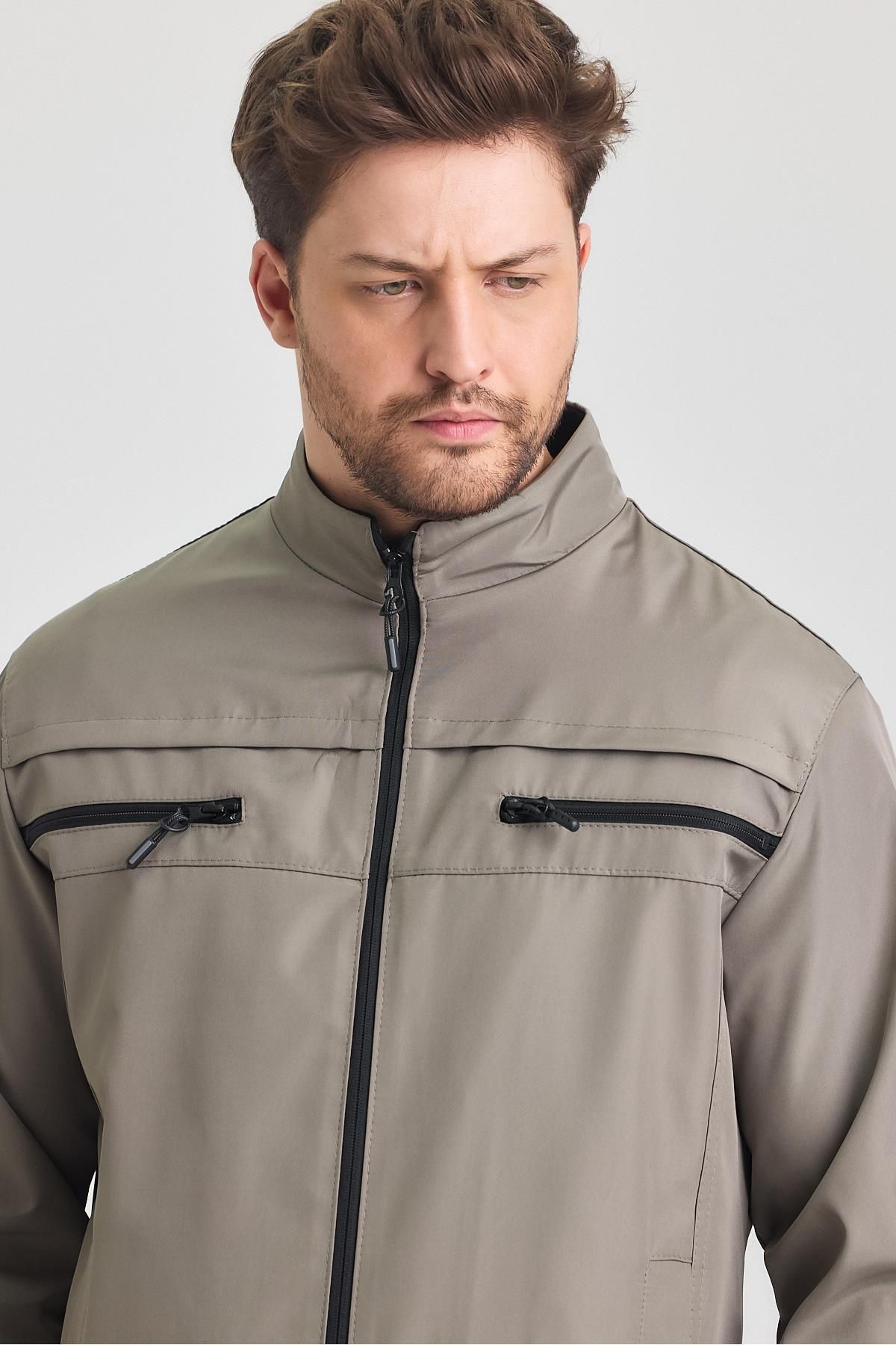 SİVAİST-Light Green Men's Cotton Polyester Blended Double Chest Zippered Water and Windproof Seasonal&Summer 3