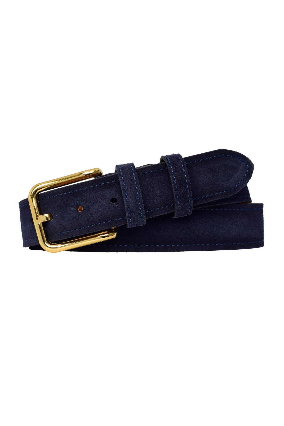 GoDeri-100% Genuine Leather, Gold Color 4 cm Suede Navy Blue Women's Belt 5
