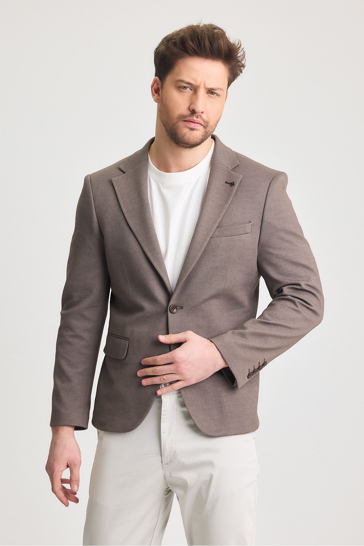 Frappoli-Pacune Men's Brown Cotton Blended Slim Fit Lycra Flexible Sports Blazer Jacket 1