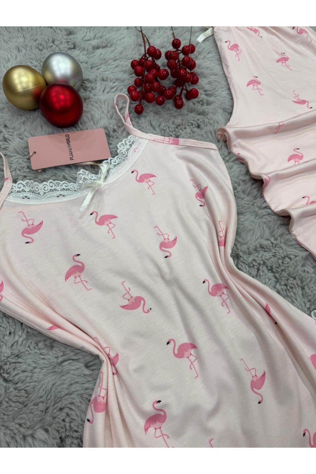 pijamaworld-Six Long Viscose Soft Fabric Pajama Set with Rope Straps 6