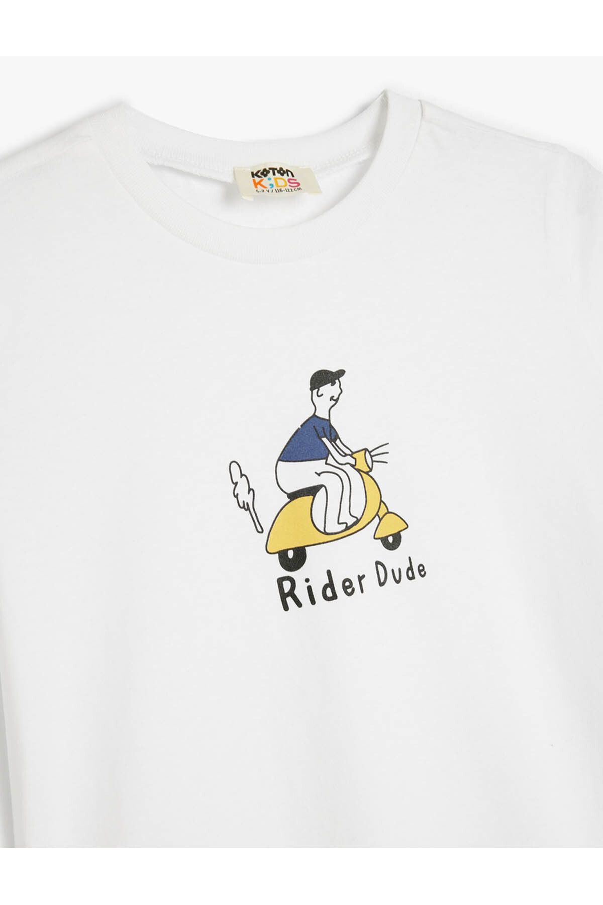 Koton-Cotton Motorcycle Printed Short Sleeve T-Shirt - Crew Neck 3