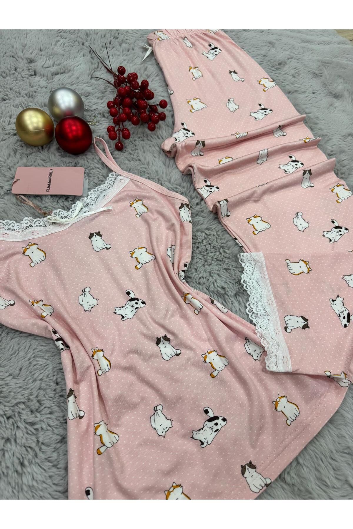 pijamaworld-Six Long Viscose Soft Fabric Pajama Set with Rope Straps 5