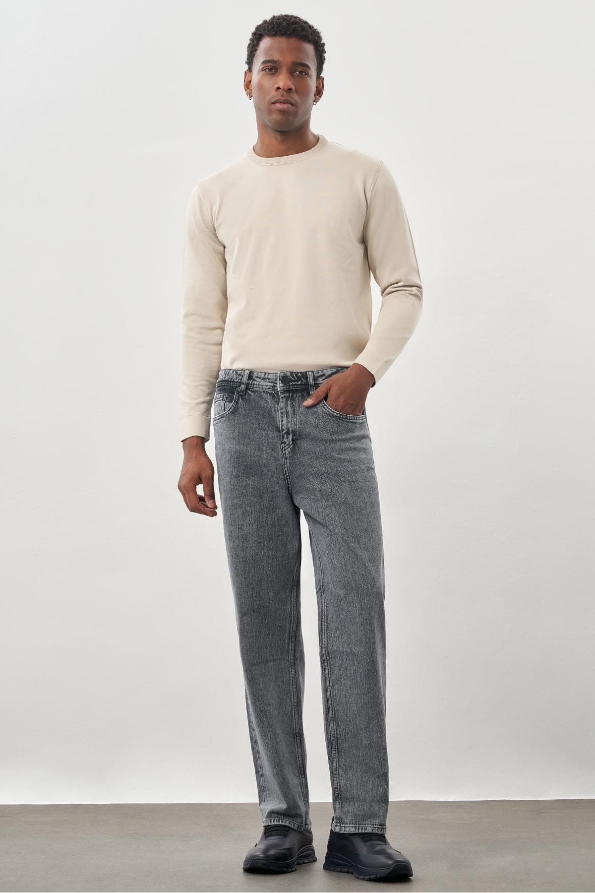 İmza-Pantaloni de denim casual oversize, negri, din bumbac, cu 5 buzunare 1023245156 2