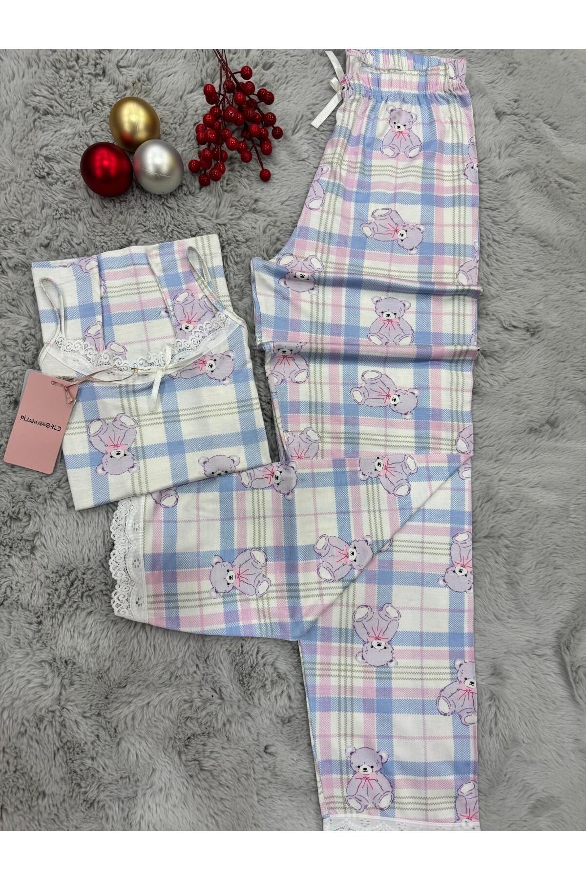 pijamaworld-Six Long Viscose Soft Fabric Pajama Set with Rope Straps 2