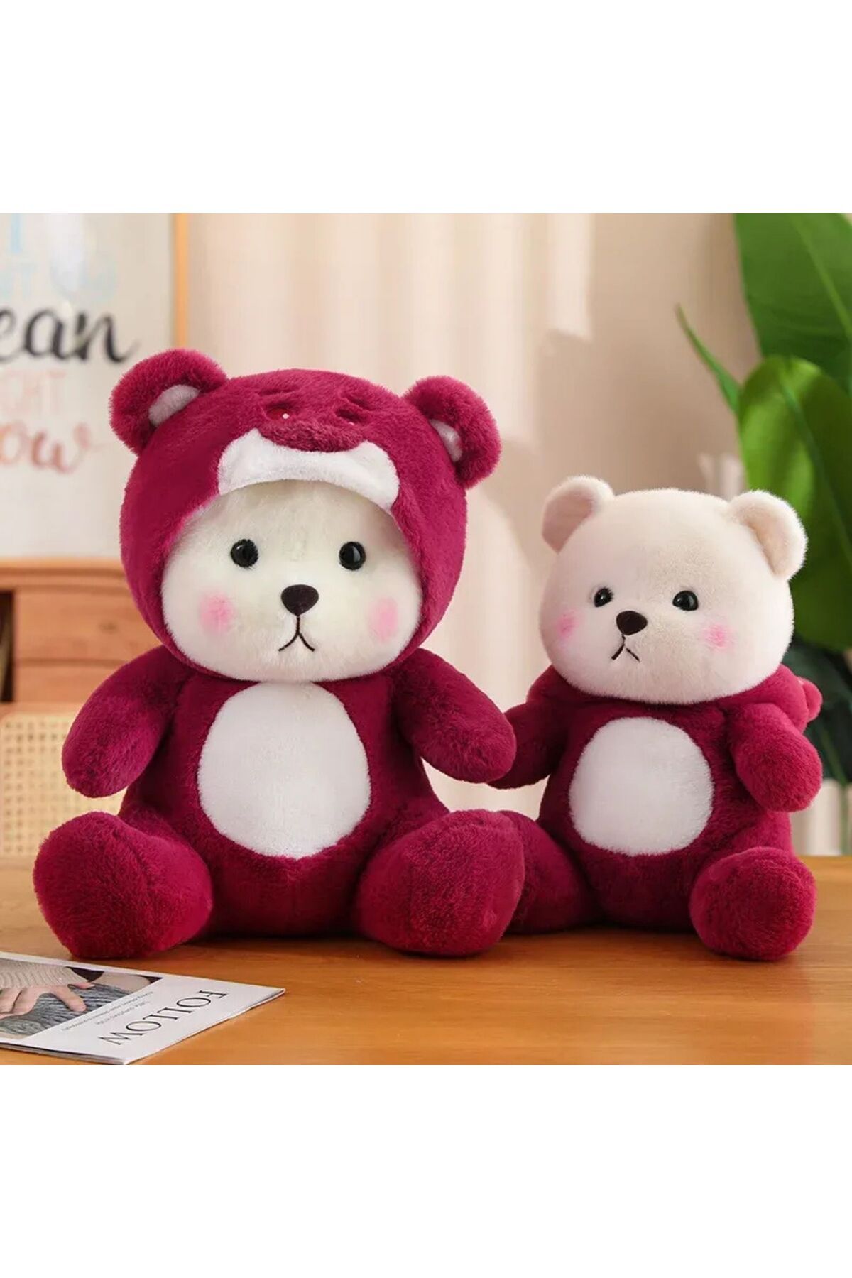 NUNU Kapşonlu Sevimli Peluş Ayı-Uyku Arkadaşı Teddy Bear-50cm