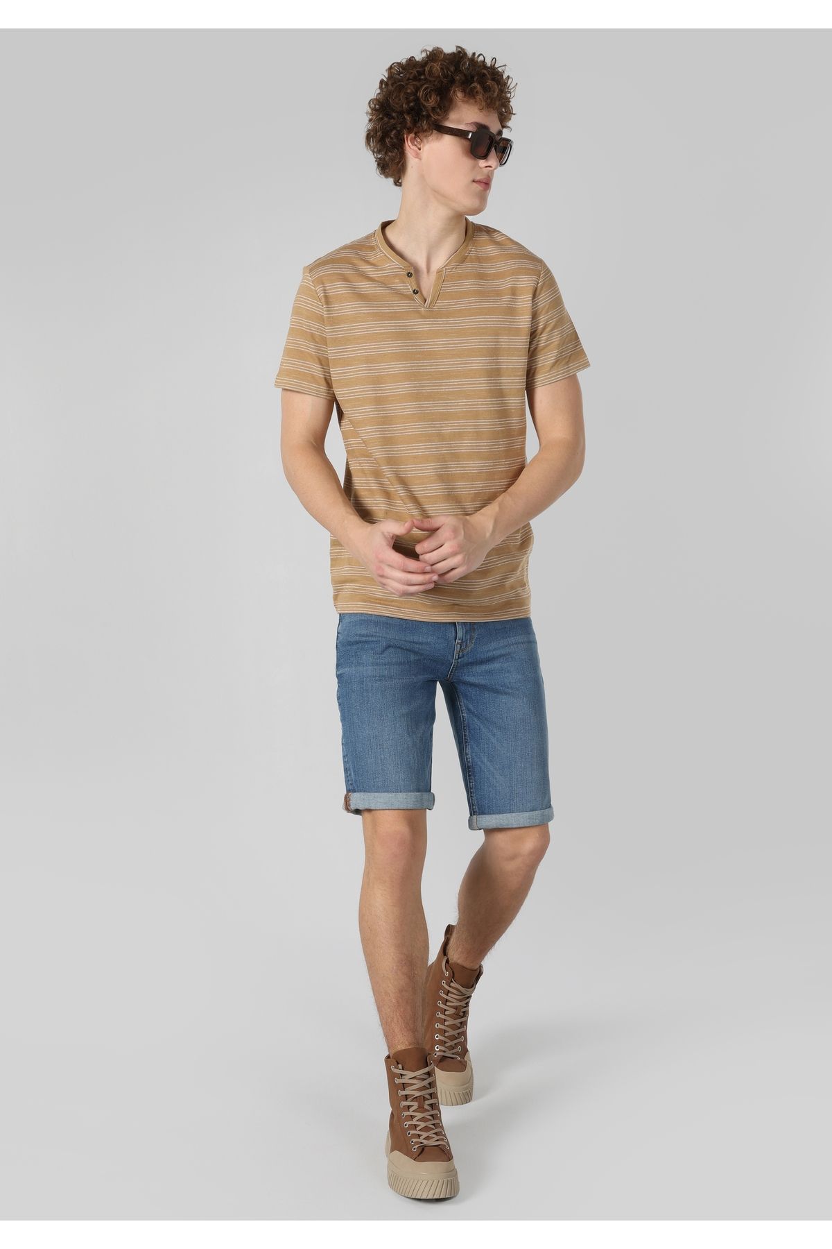 Colin's-Regular Fit Round Neck Striped Men's Beige Short Sleeve T-Shirt Cl 1062865 5