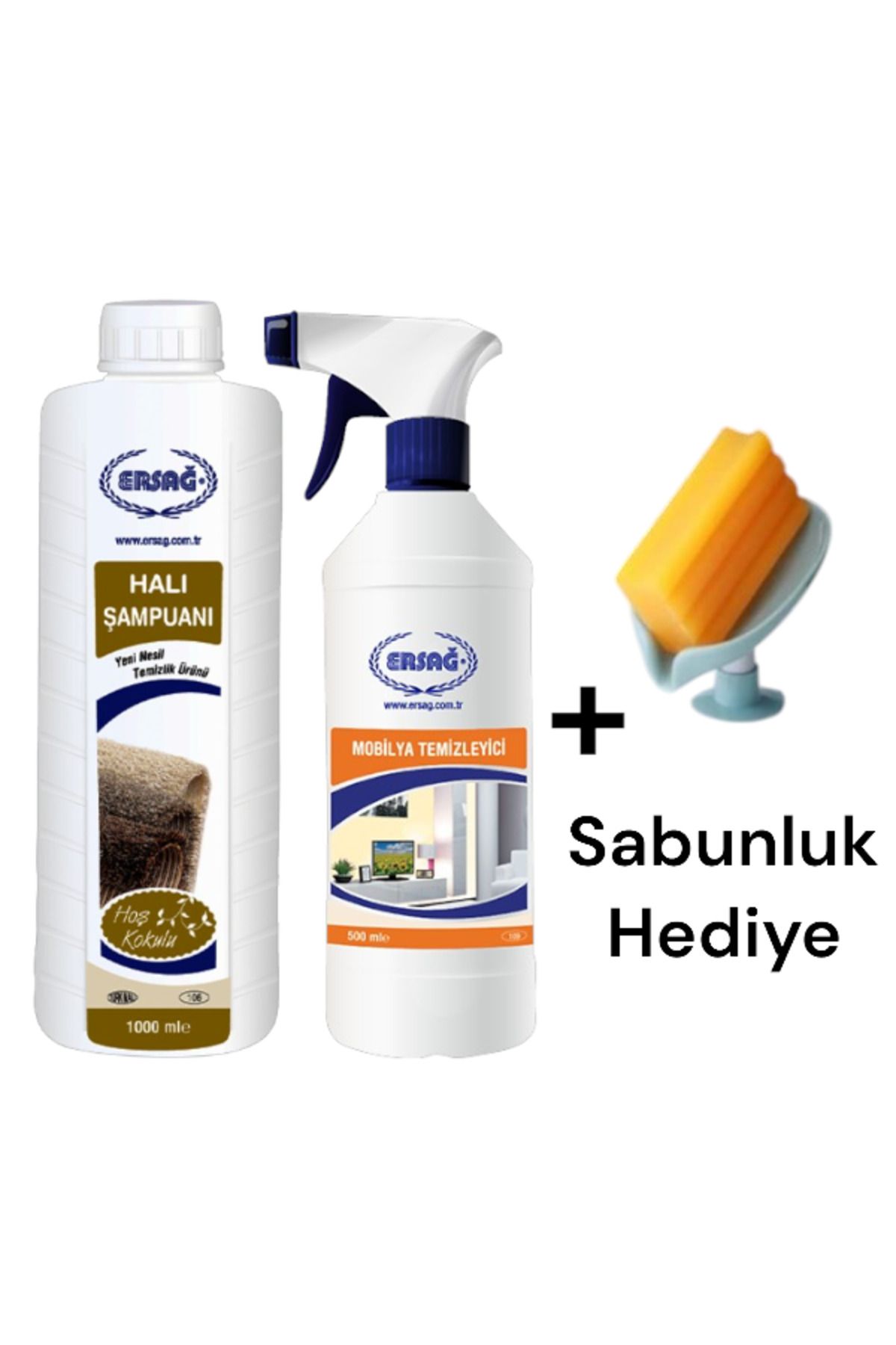 Ersağ Halı Şampuanı 1000 ML + Mobilya Temizleyici 500 ML + ( Sabunluk  ) 123-26