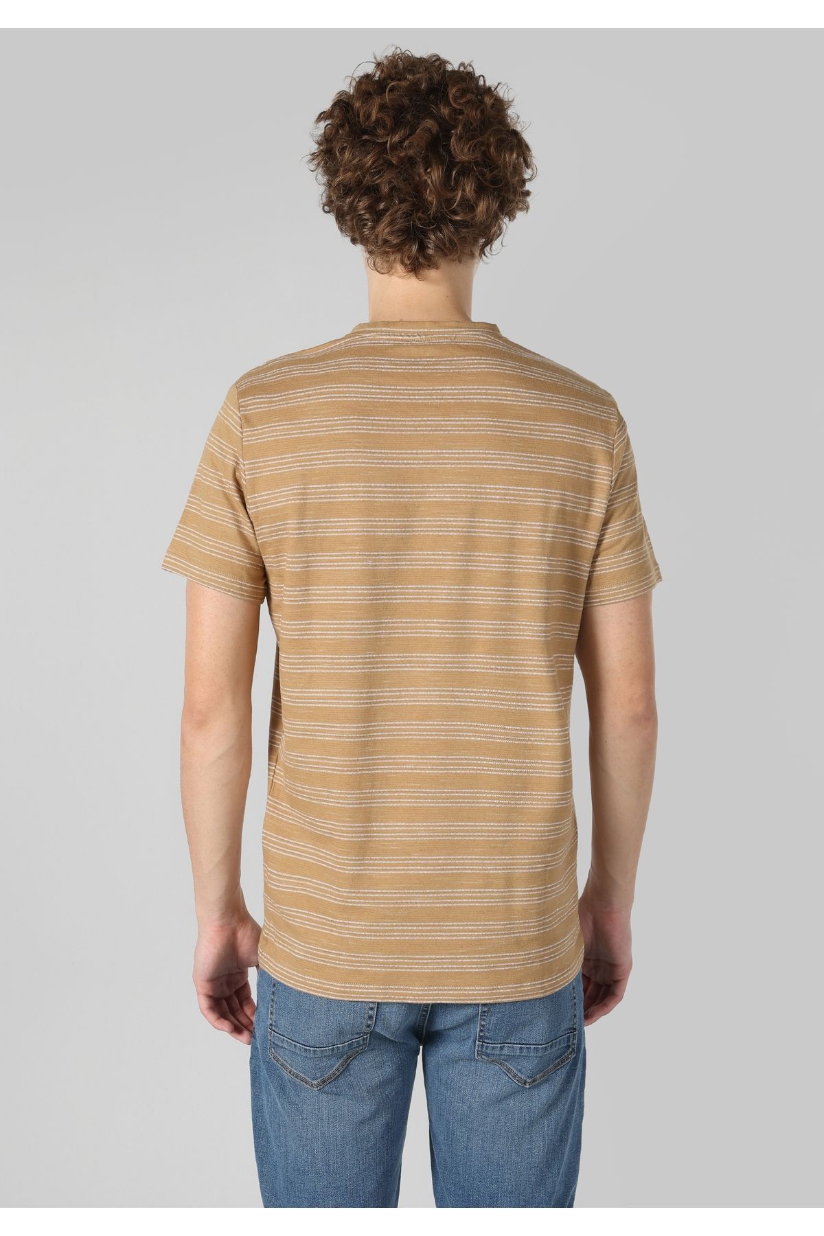 Colin's-Regular Fit Round Neck Striped Men's Beige Short Sleeve T-Shirt Cl 1062865 2