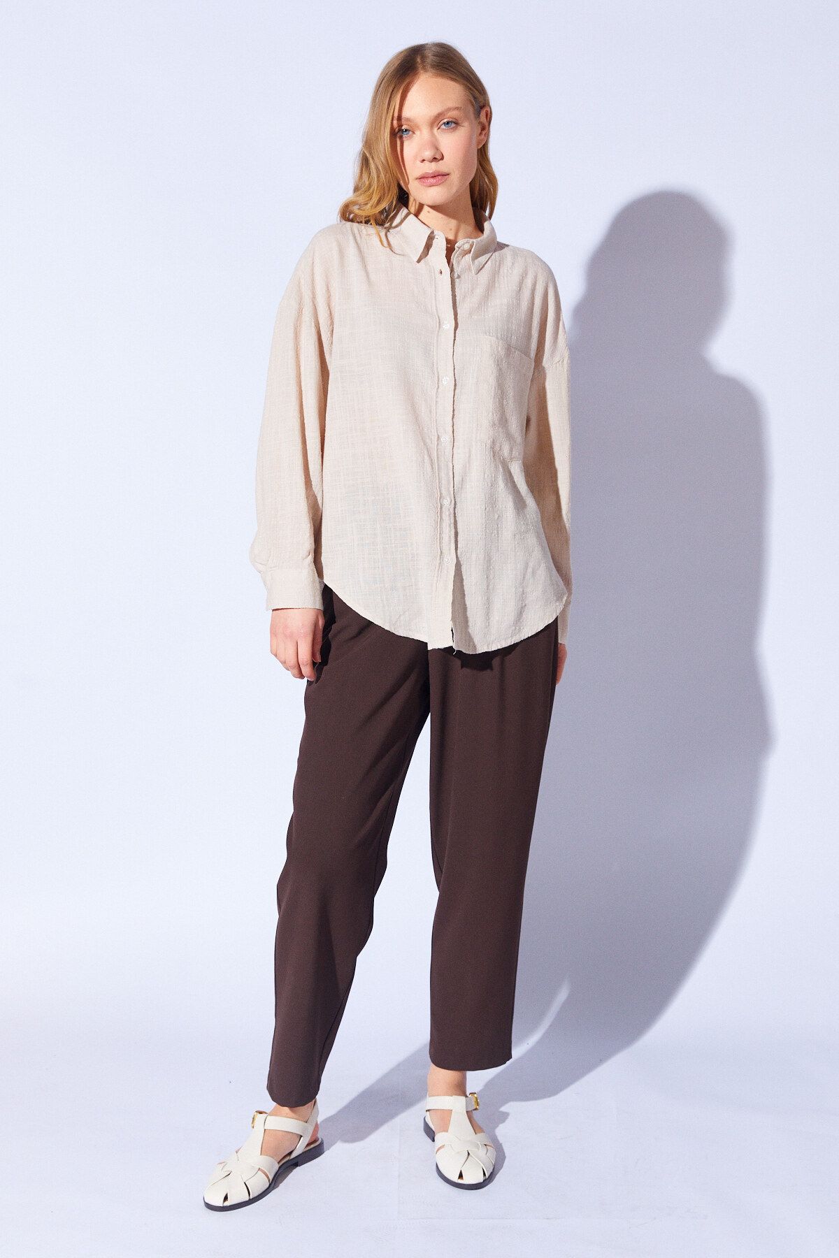 Manche-Women's Soft Textured Viscose Linen Shirt - Natural Mks 1610013 -1 3