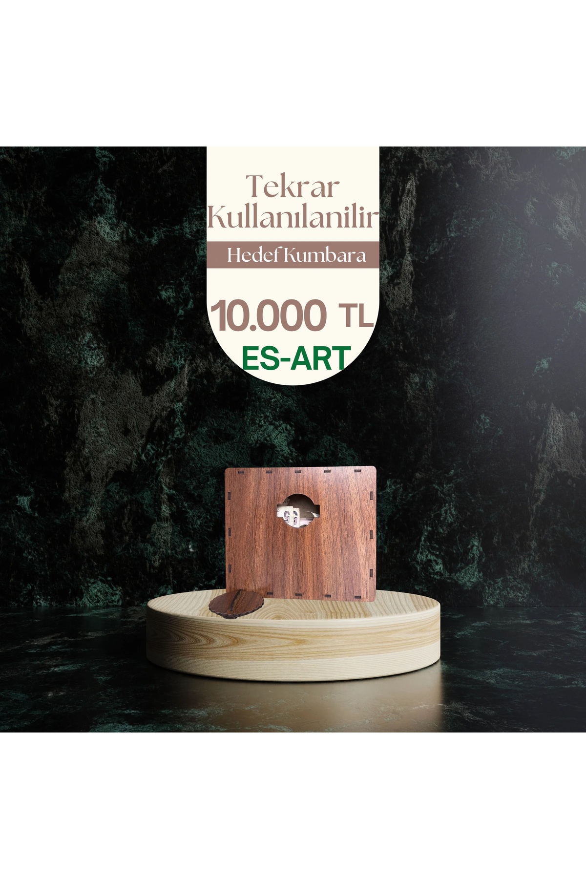 Tekrar Kullanılabilir Hedef Kumbara - Ahşap Kumbara - 10.000TL 5