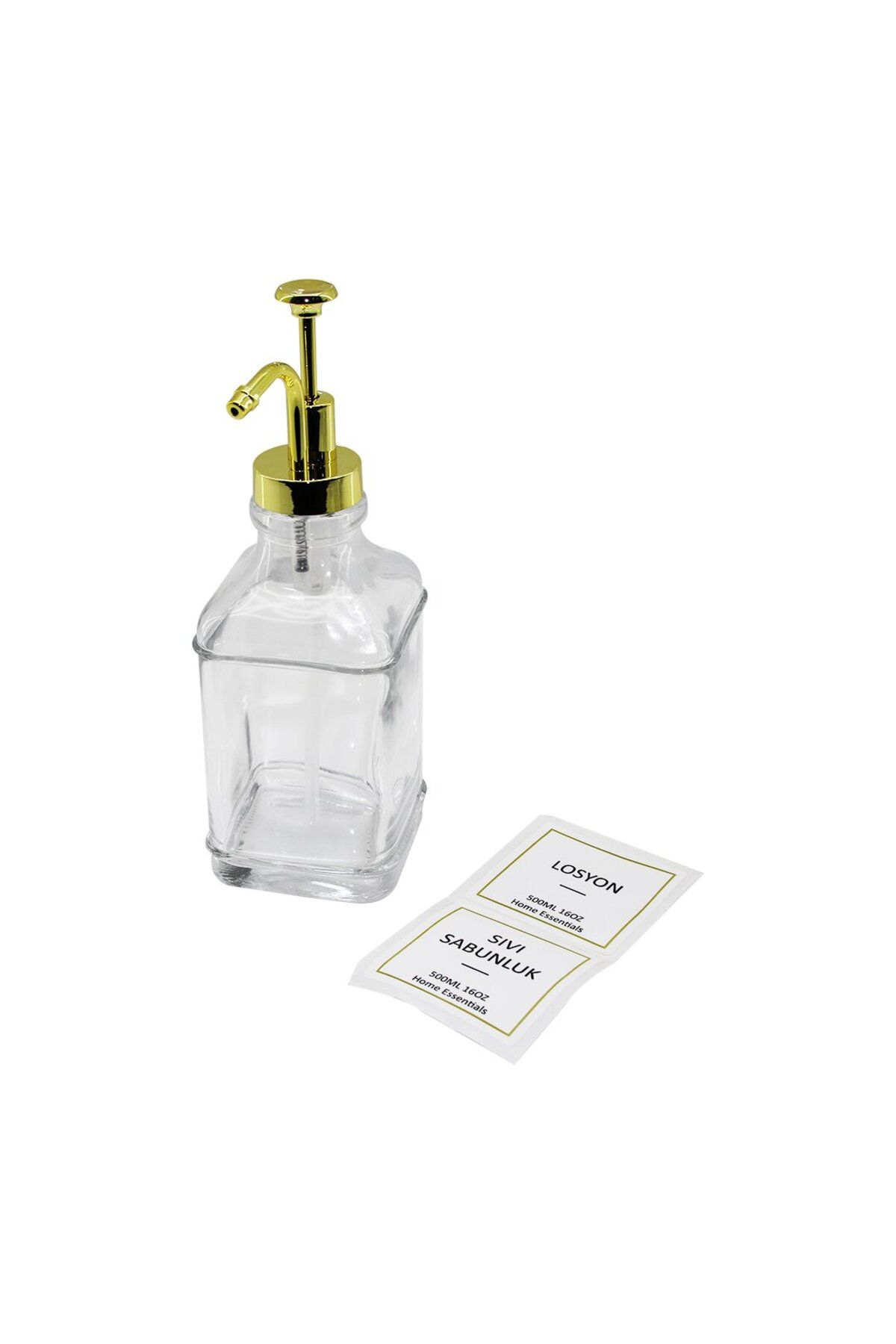 İklimStore KARE CAM ŞİŞE ŞEFFAF DAMLATMAZ YAĞDANLIK 500ML POMPA - MUSLUK AYRIK MODEL BAŞLI (5131)