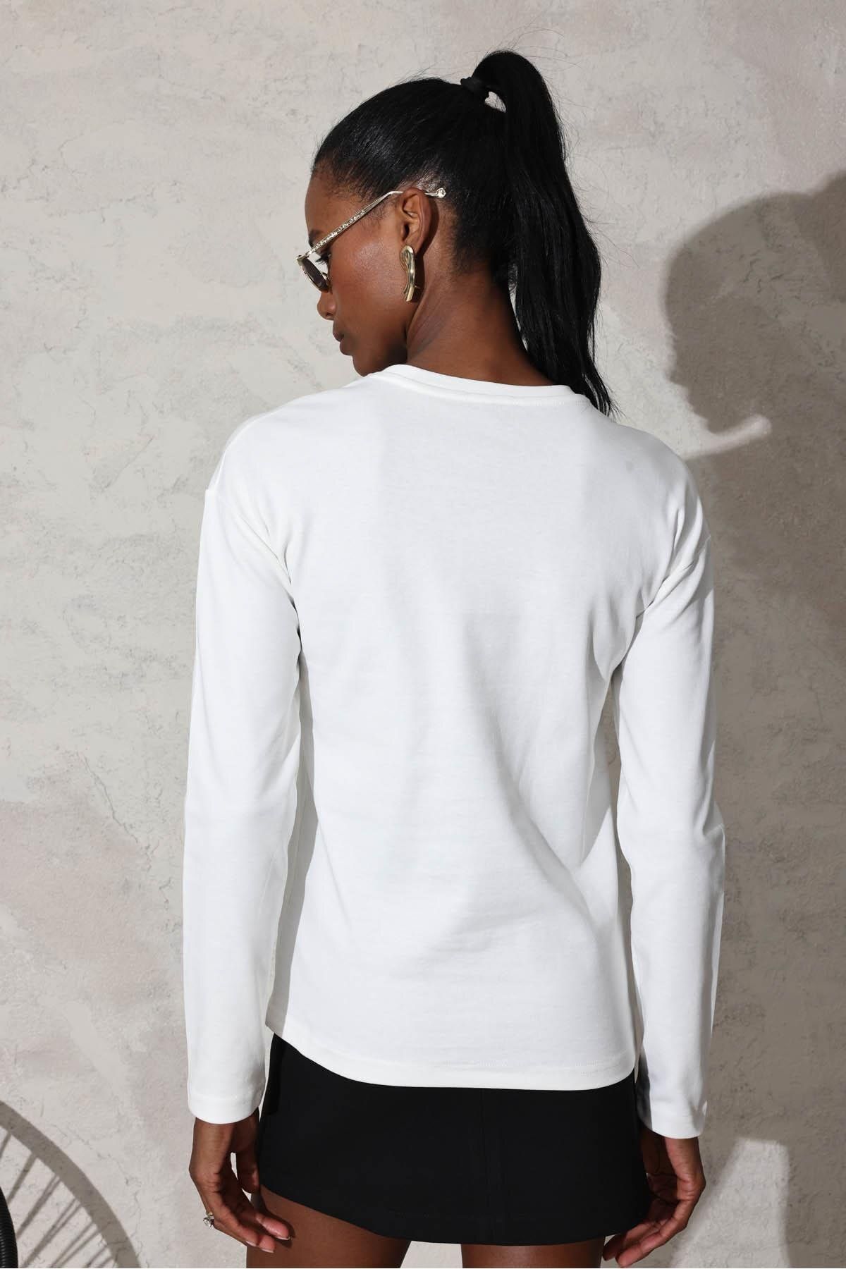 5in1Canpolat-White Basic Long Sleeve T-Shirt 5031 5