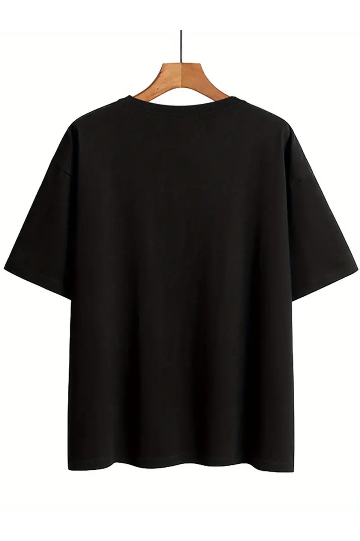 WOODROFFE  Kadın V yaka Siyah Beyaz Tişört Happiness Baskılı Oversize Salaş - Görsel 2