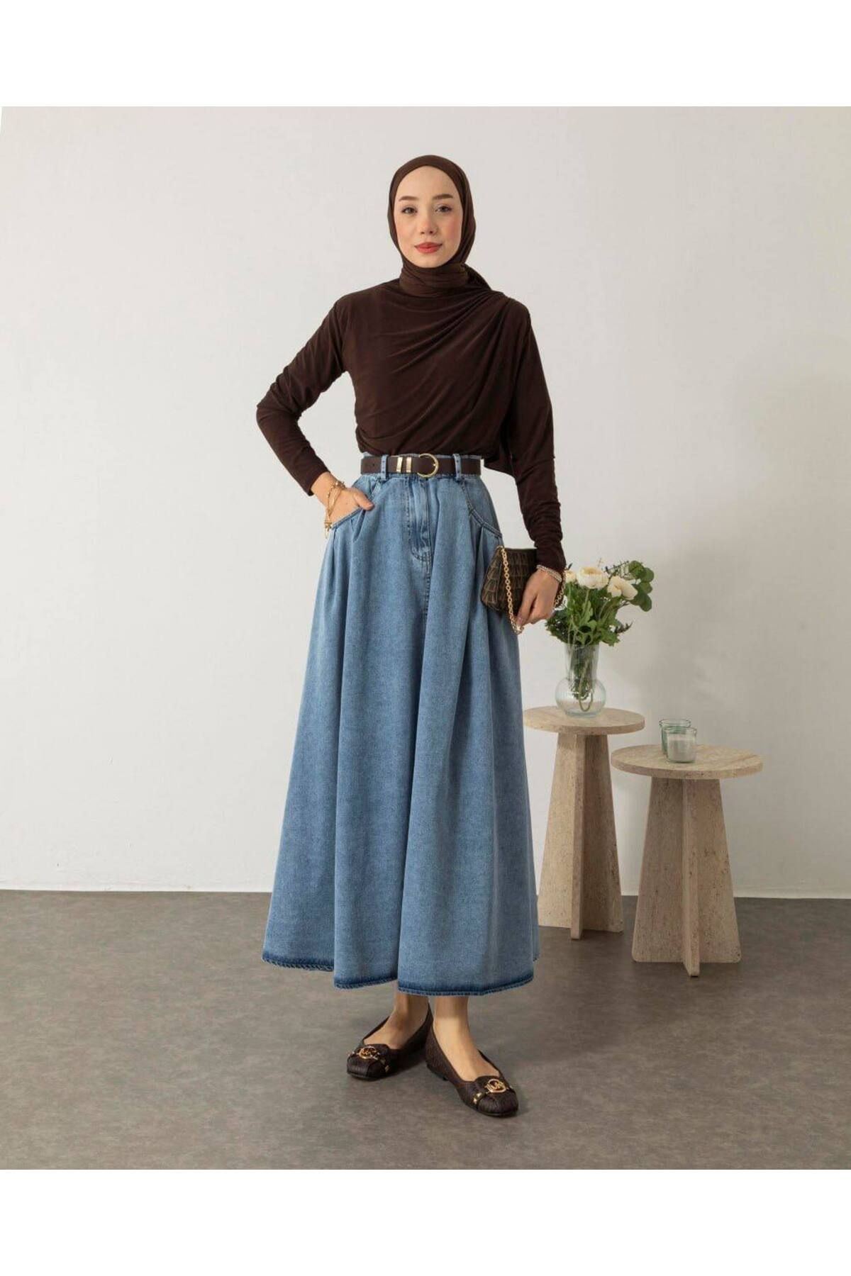 lariva-Denim Skirt with Hijab Pockets. 3