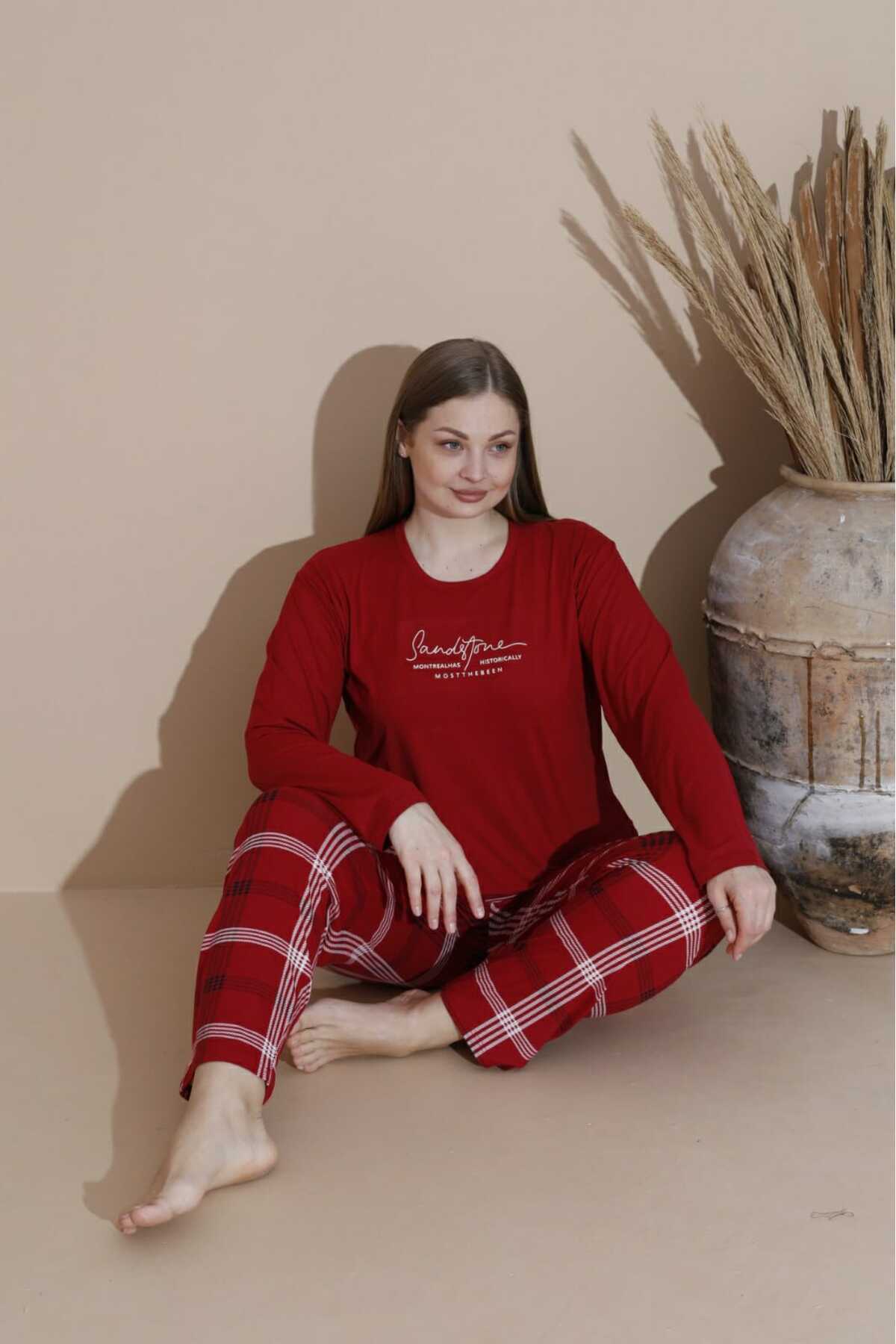 Temporium-Women's Plus Size Curve Milan Fabric Printed Pattern Long Sleeve Bamboo Pajamas Set 3