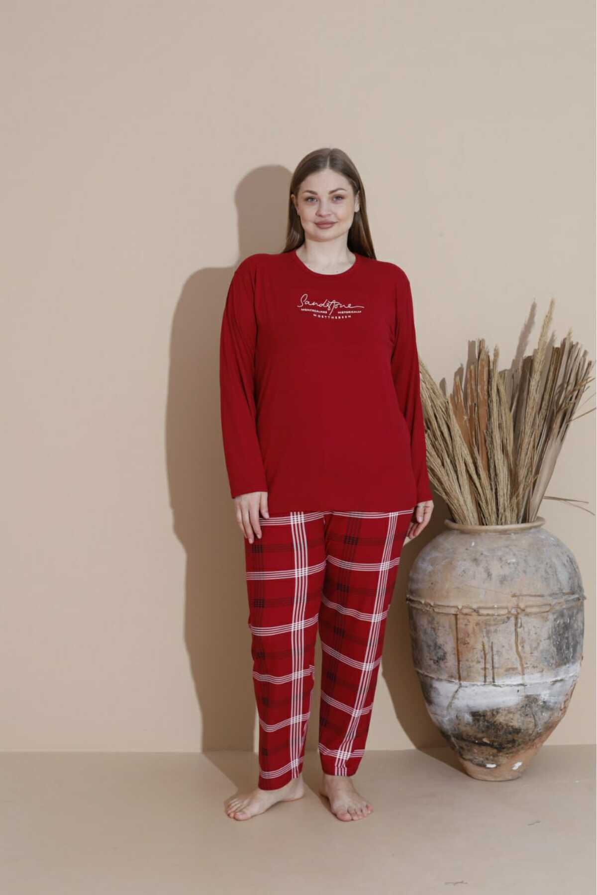 Temporium-Women's Plus Size Curve Milan Fabric Printed Pattern Long Sleeve Bamboo Pajamas Set 2