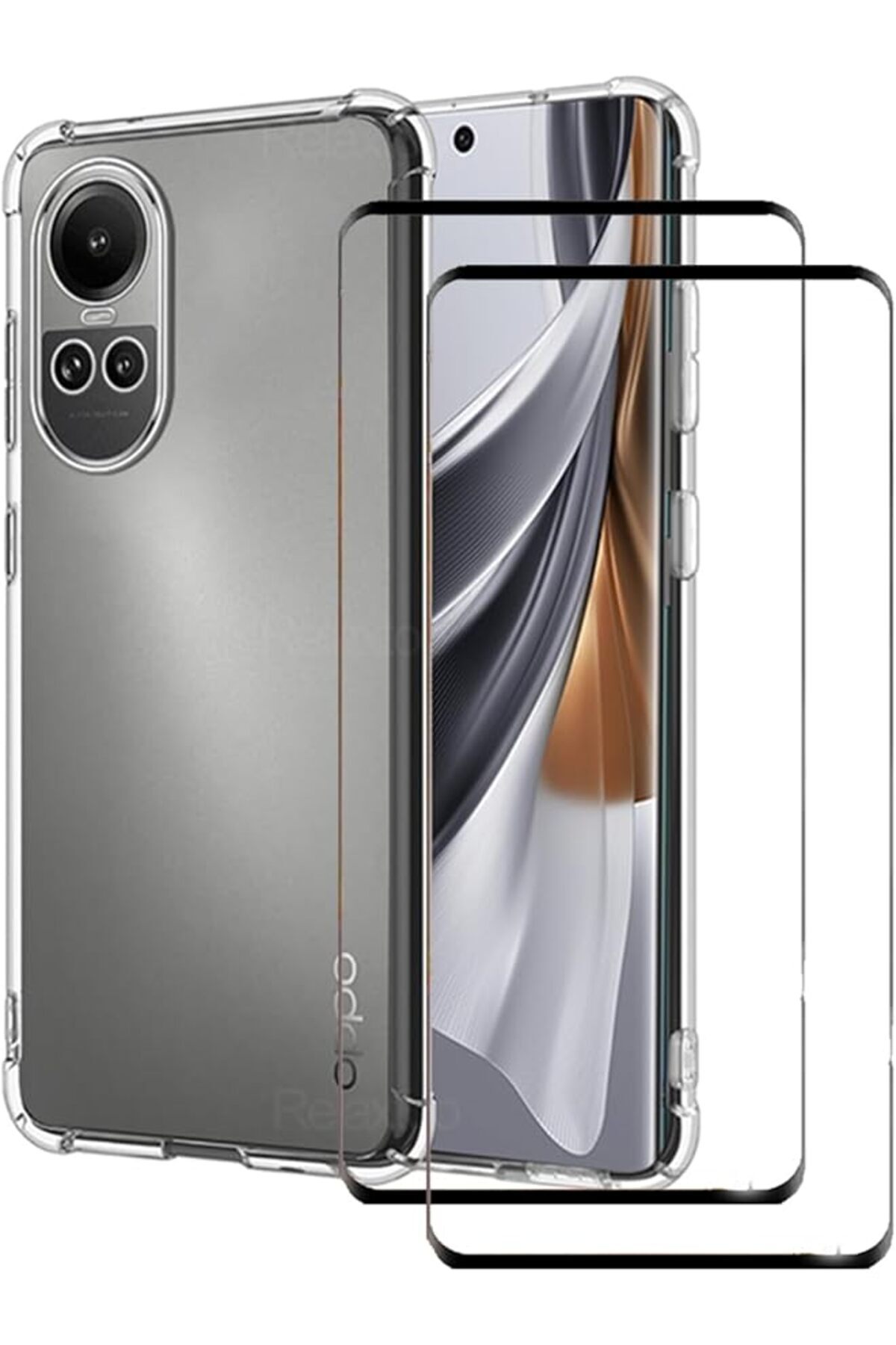 erorex-1+2 Pack Compatible With Oppo Reno10 Pro 5G Tempered Glass Screen Protector And Case Clear 1