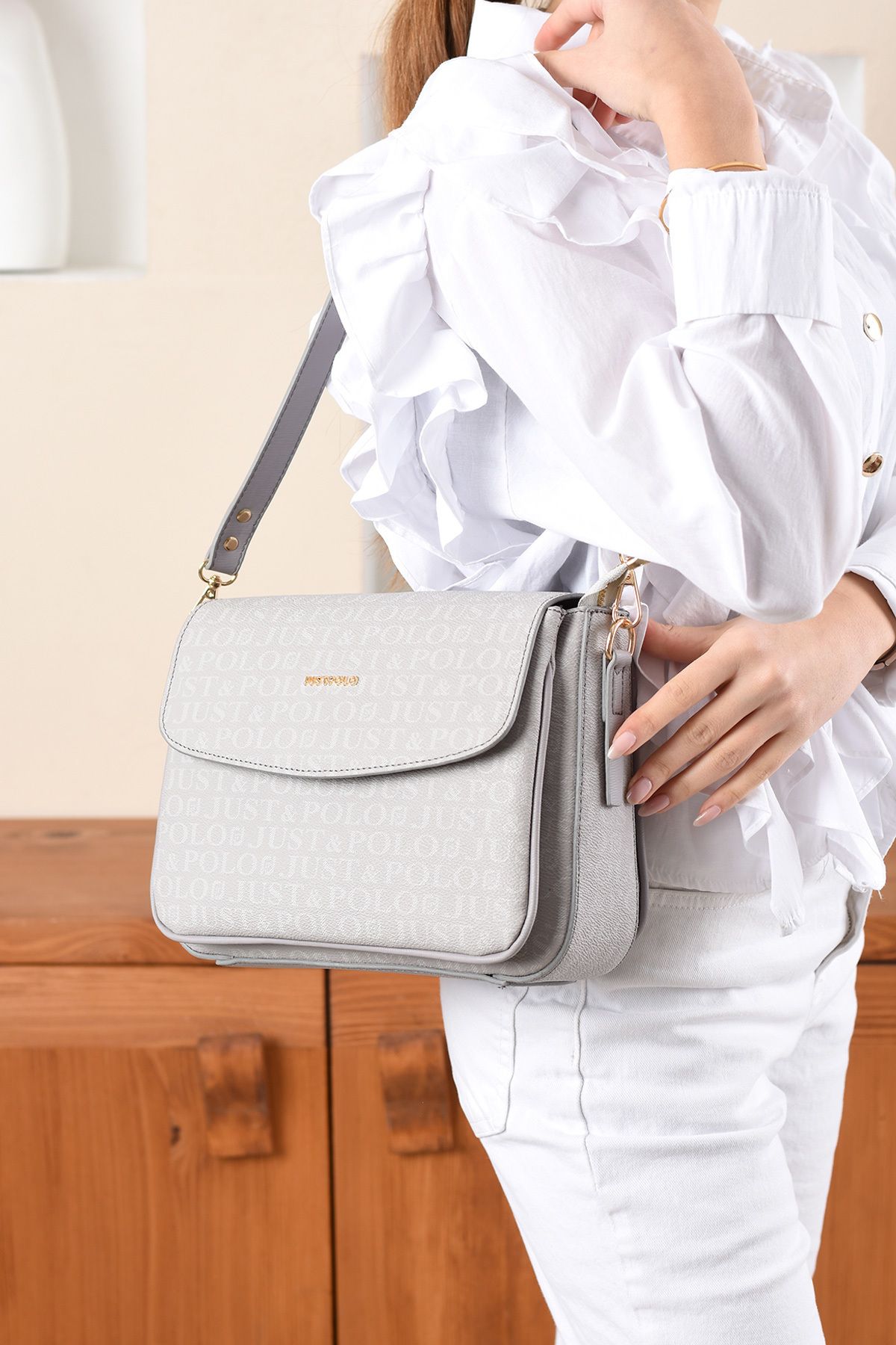 Just Polo-Women's Gray Hand and Shoulder Bag-Bd2184 2