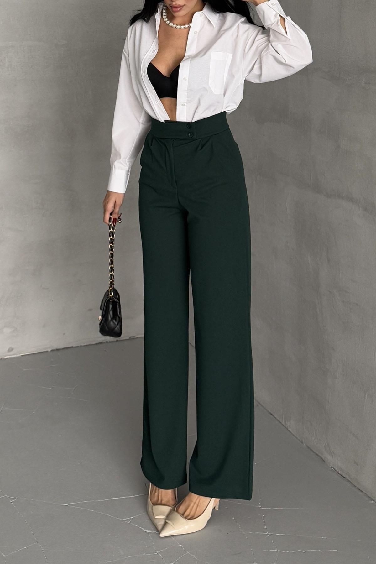 İstangül Butik-Full Lycra Palazzo Trousers - Double Button Belt 3