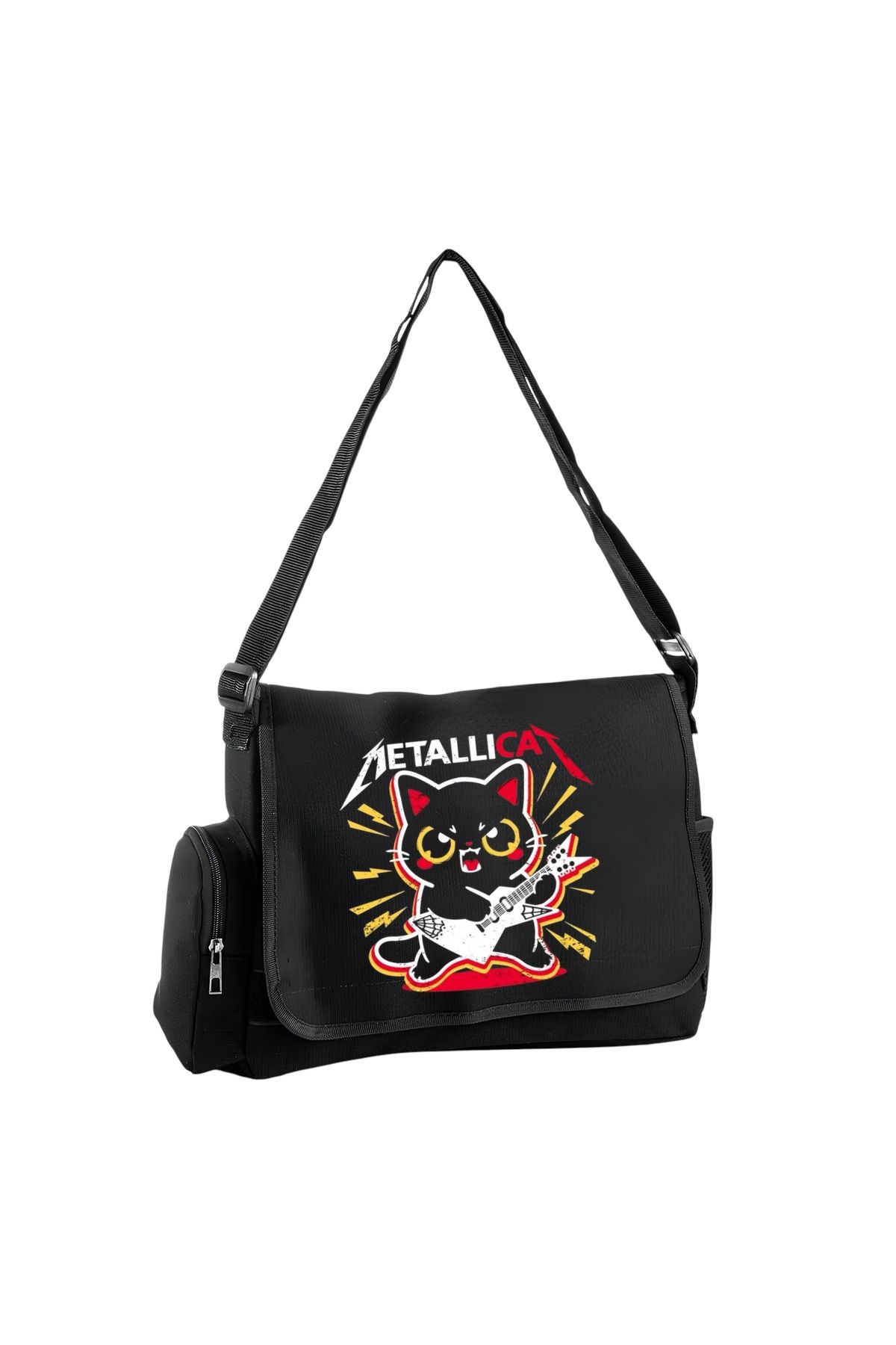 DEEFWEAR Metallica Baskılı Postacı Çanta/ Bag Ayarlanbilir Kemer ve Fermurlı Cepler