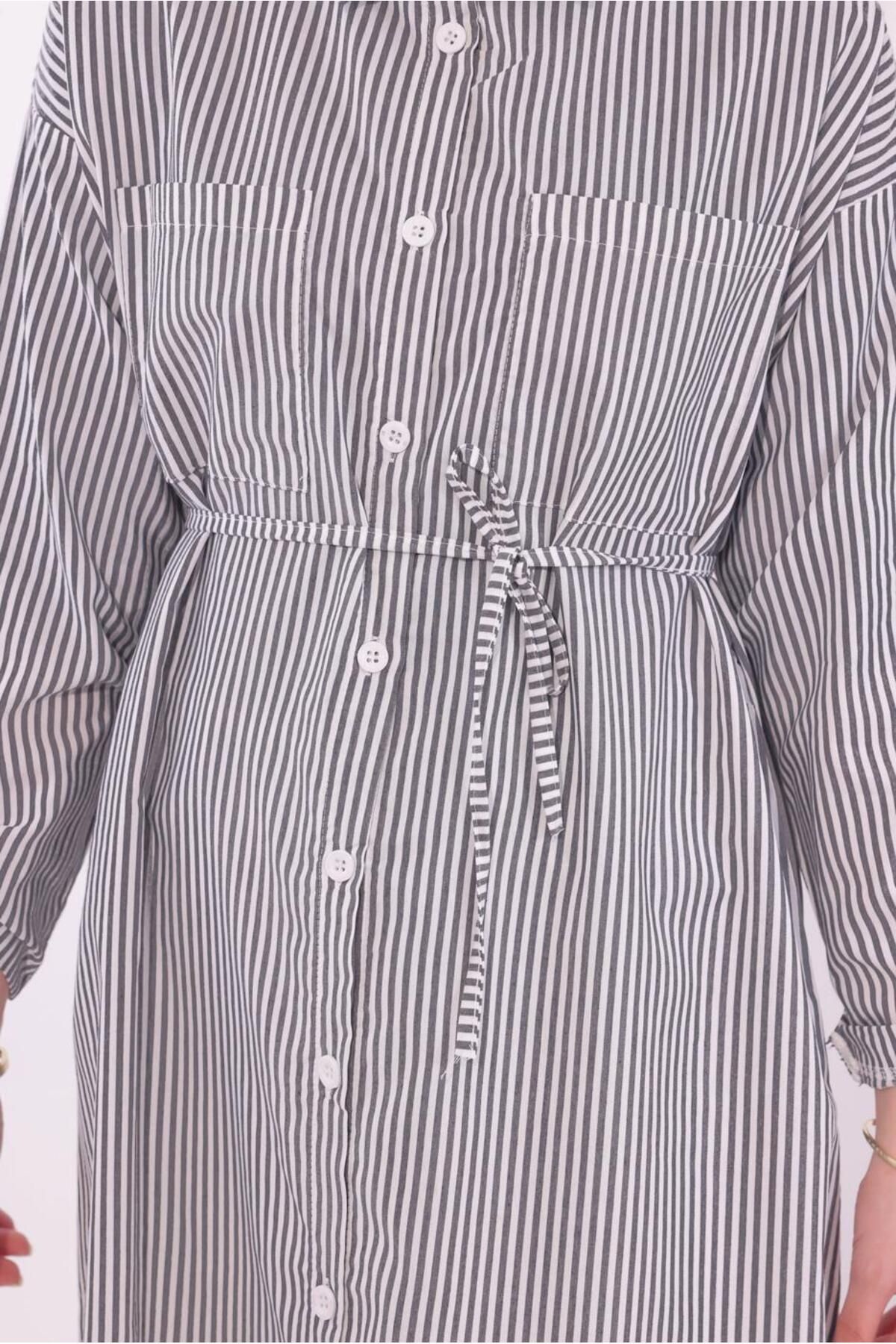 TRENDTESETTÜR-Women's Black Striped Long Tunic t 7174 4