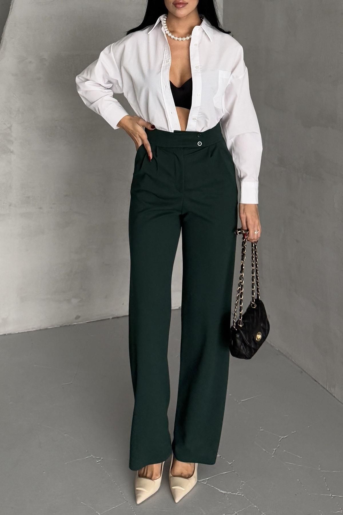 İstangül Butik-Full Lycra Palazzo Trousers - Double Button Belt 5