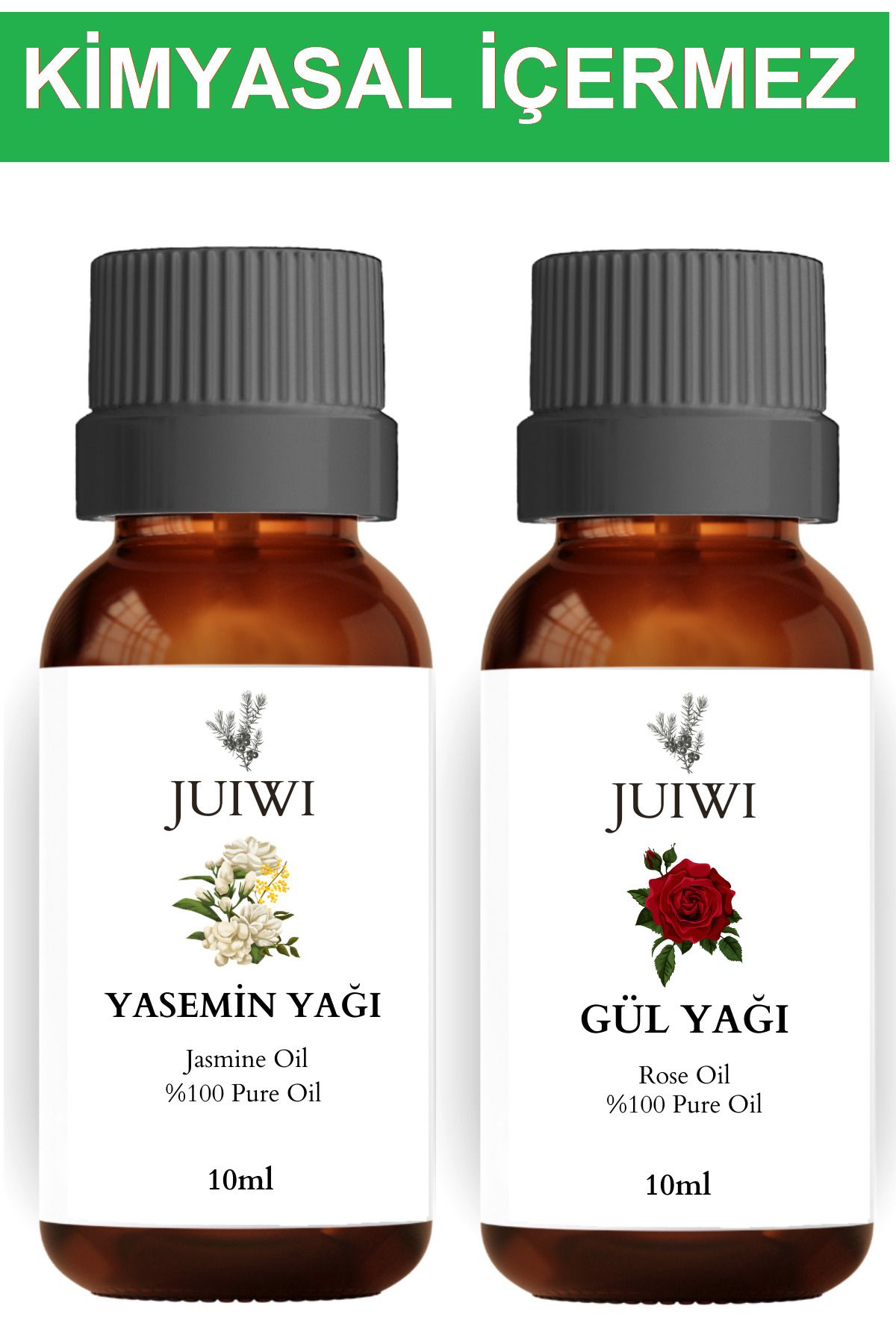 JUIWI-100% Natural Jasmine and Rose Oil 10 ml 2Pcs Seta 1