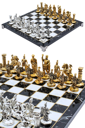 Cooper Chess Roma Kare Kalkan Figürlü 30cm Mermer Desenli Metal Satranç Takım...