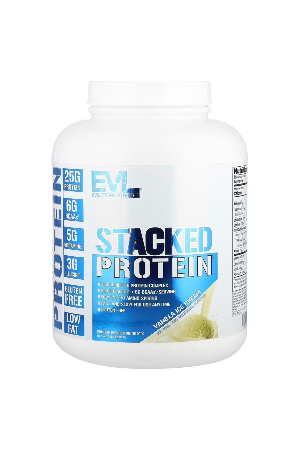 evlution nutrition Stacked Protein Tozu - Vanilya Dondurma Aromalı - 2.268 gr - usa menş.