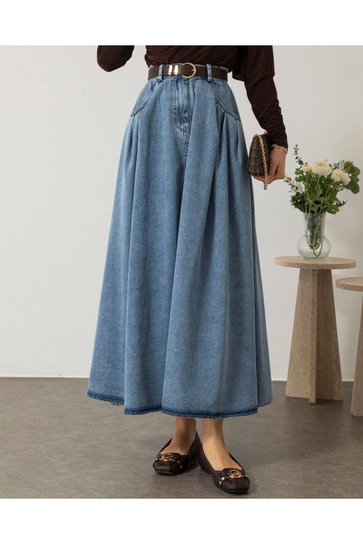 lariva-Denim Skirt with Hijab Pockets. 2