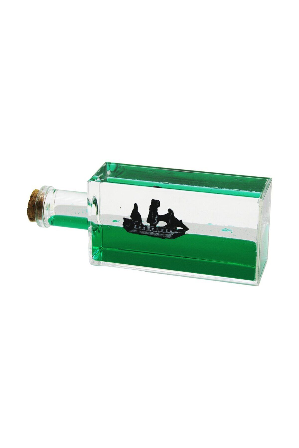 Kapamarka YEŞİL SU DİKDÖRTGEN MİKA - ŞİŞE YÜZEN BATMAYAN GEMİ DEKORATİF BİBLO AKVARYUM 6.5X16.5X4.3CM
