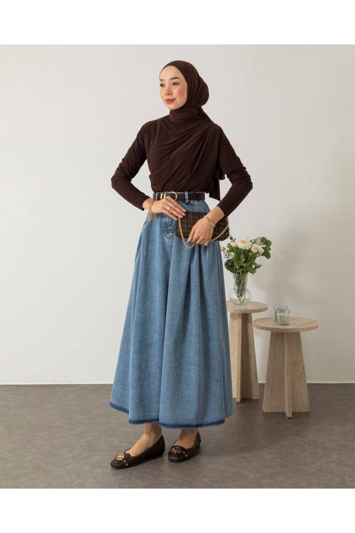 lariva-Denim Skirt with Hijab Pockets. 1