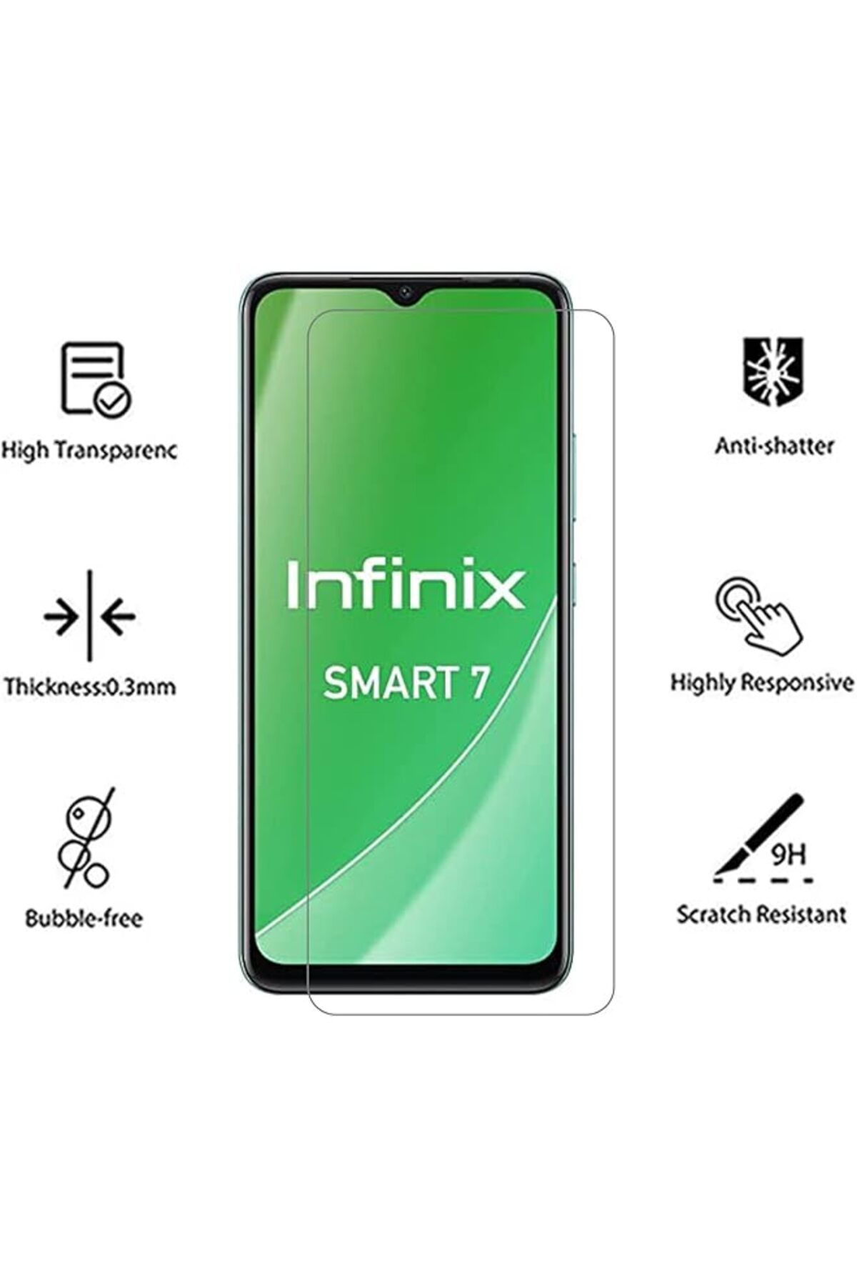 erorex-1+2 قطعة غطاء حماية وواقي شاشة متوافق مع هاتف Infinix Smart 7 مصنوع من الزجاج المقوى الناعم 3
