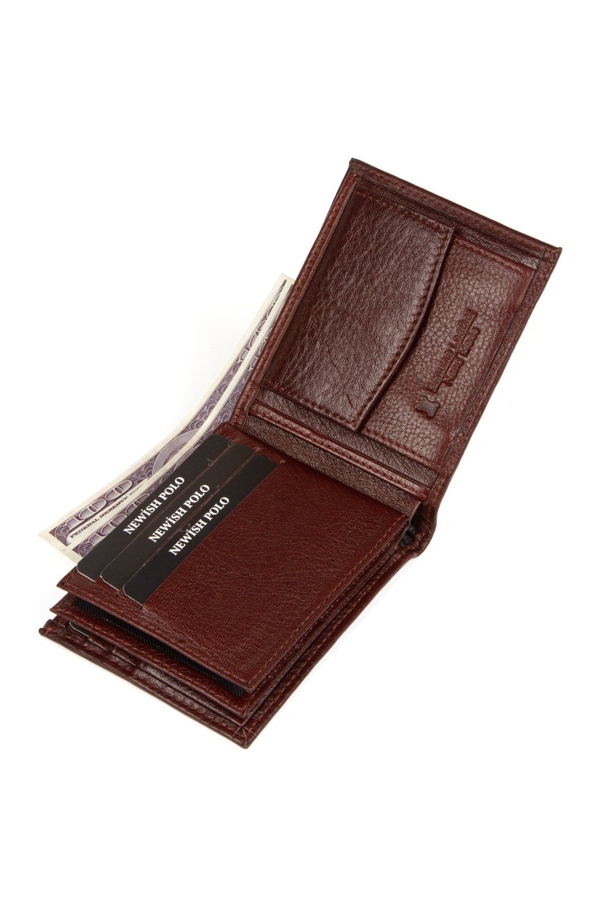 کیف پول مردانه چرمی واقعی و کارت مقدس قهوه ای Newish Polo