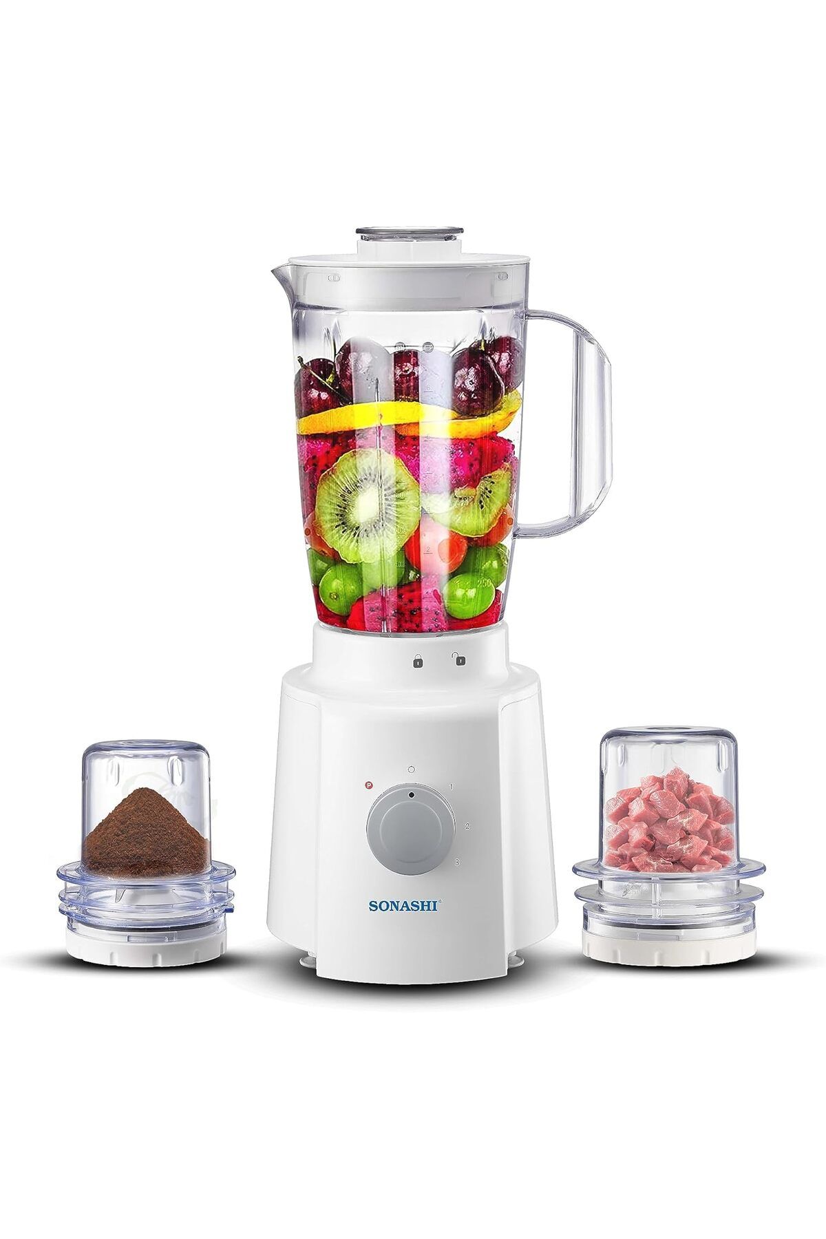 sonashi-3in1 Blender 1.6L, Grinding Jars, Smoothie, Juice, Spice Grinder, 650W, White SB-133N 1