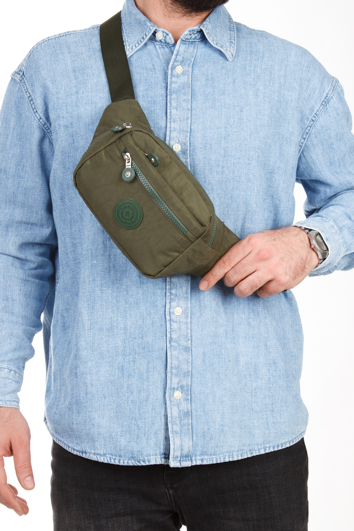 LOOP DESIGN Siyah Unisex Krinkıl Kumaş Bel Ve Çapraz Omuz Çantası & Freebag görsel 6
