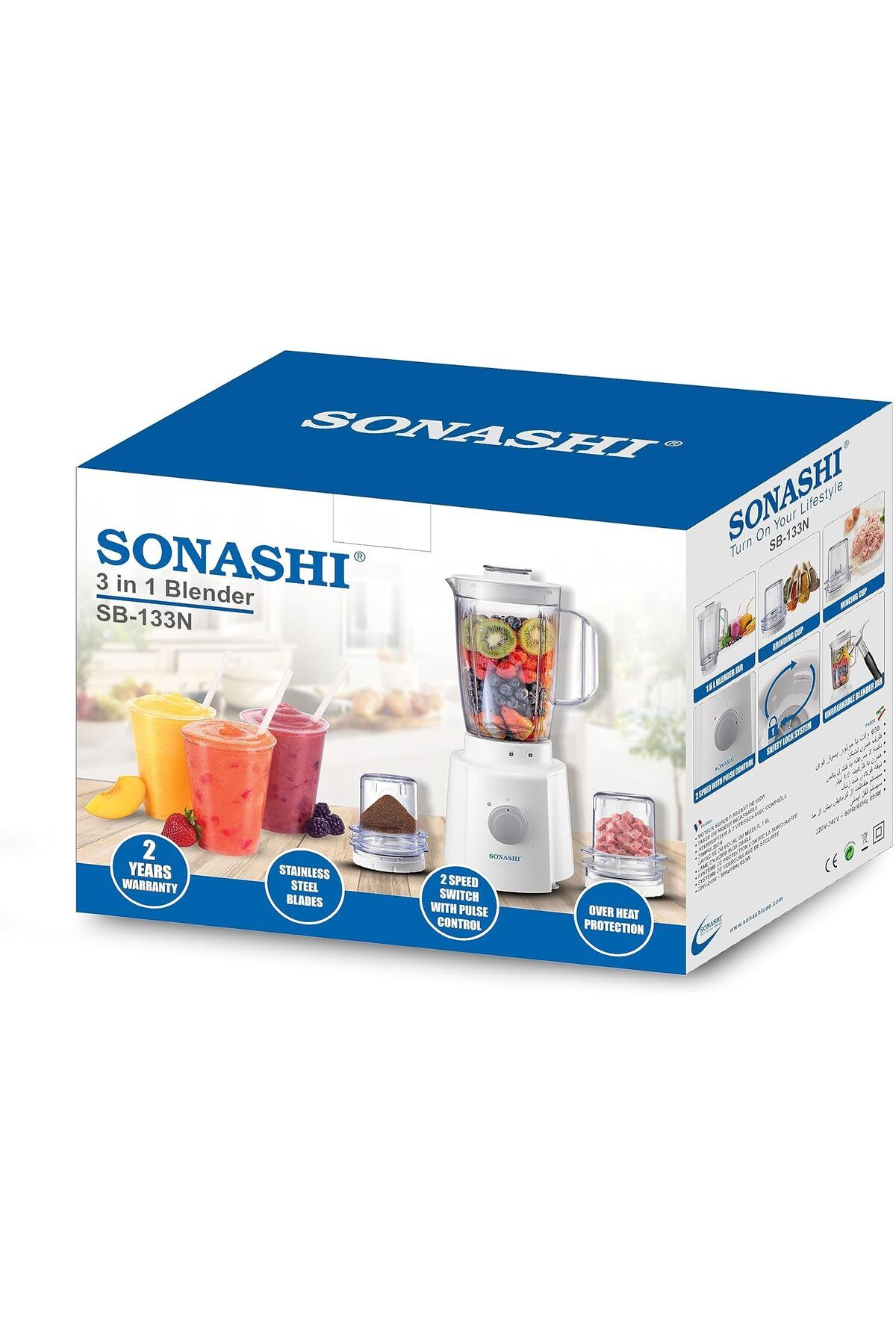 sonashi-3in1 Blender 1.6L, Grinding Jars, Smoothie, Juice, Spice Grinder, 650W, White SB-133N 8