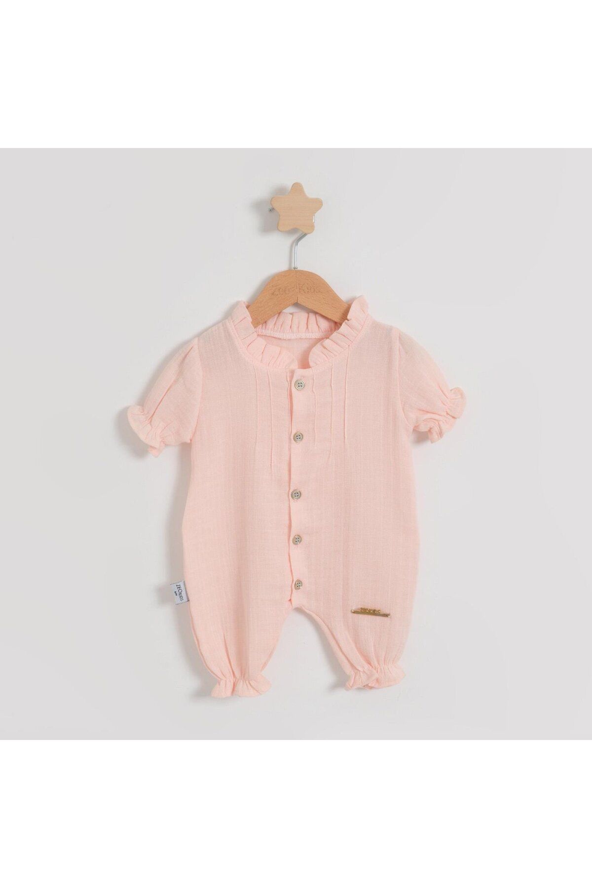 TRENDİMİZBİR-Baby Girl Buttoned Cotton Powder Jumpsuit 1