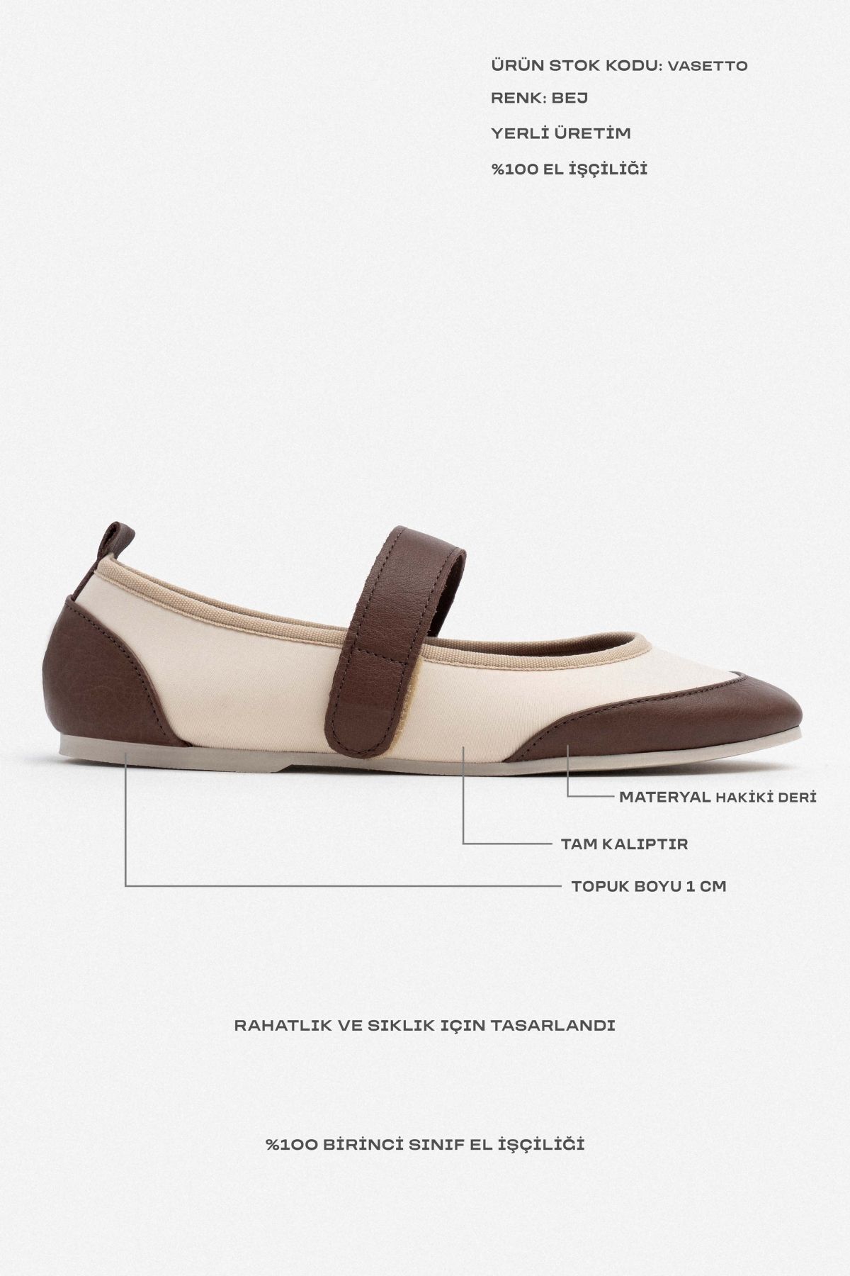 NİŞANTAŞI SHOES-Vasetto Beige Stretch Front Brown Leather Detailed Flat Sole Women's Ballerinas 7