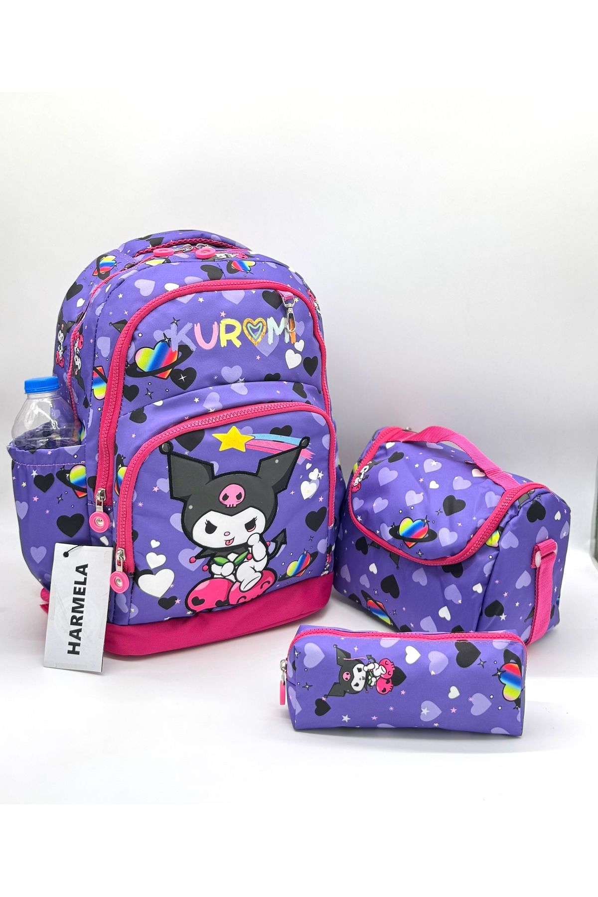 Harmela-First School Bag - Set of 3 Purple Character Pattern, for Girl 1